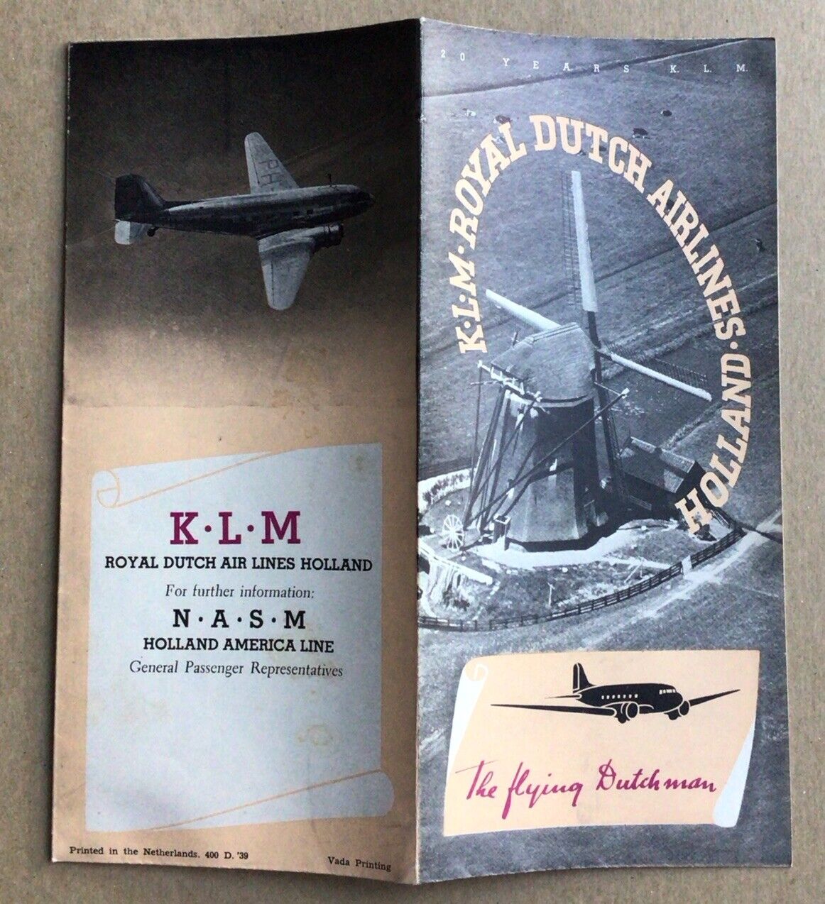 1939 K L M Royal Dutch Airlines Holland Advertising Tourist Travel Brochure 