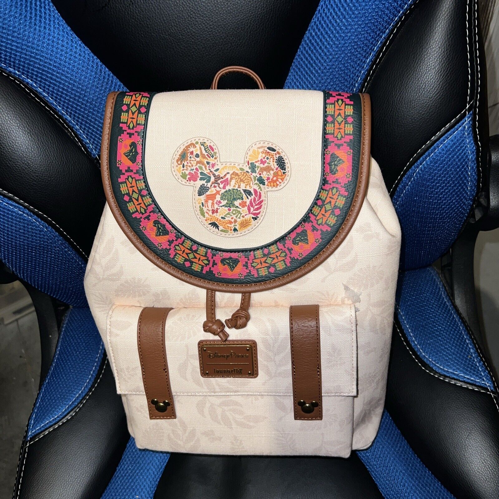 2024 Disney Parks Animal Kingdom Mickey Beige Canvas Loungefly Mini Backpack 💥