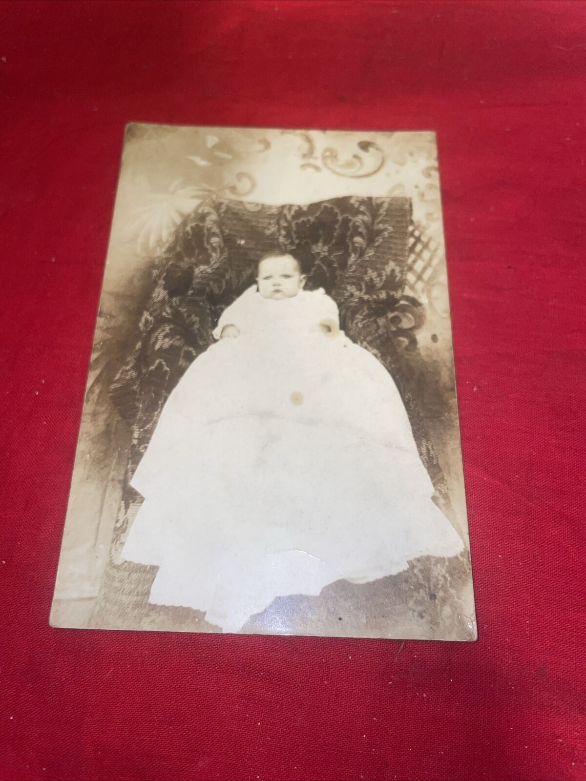 Vintage Early 1900’s Real Photo Postcard Baby in White Christening Gown