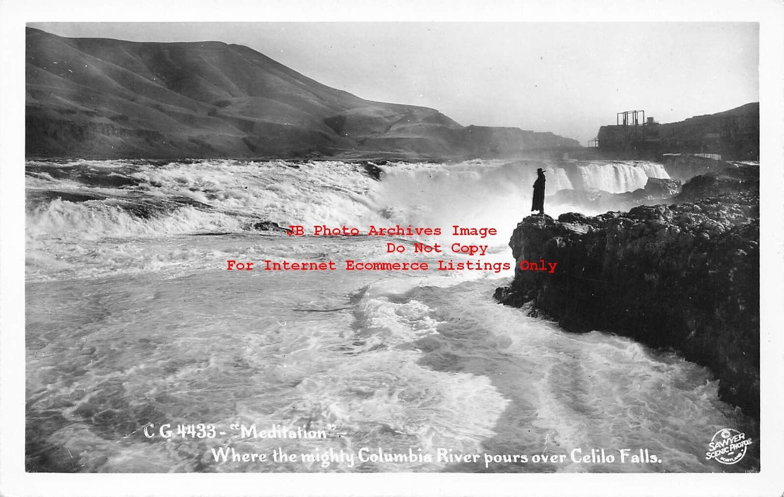 OR, Celilo Falls, Oregon, RPPC, Columbia River Over Celilo Falls, Frashers Photo