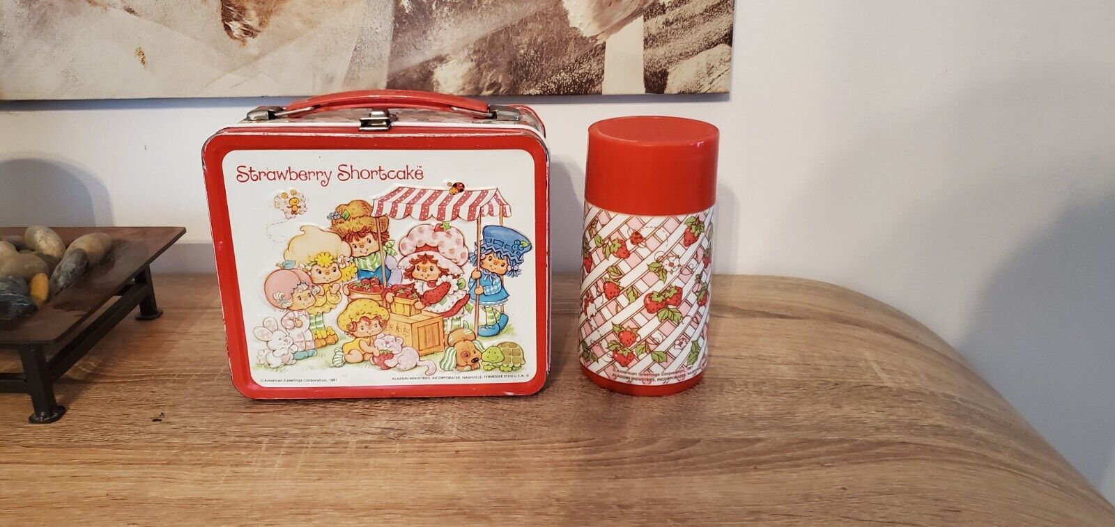 Vintage 1981 Aladdin STRAWBERRY SHORTCAKE Metal Lunchbox With Thermos