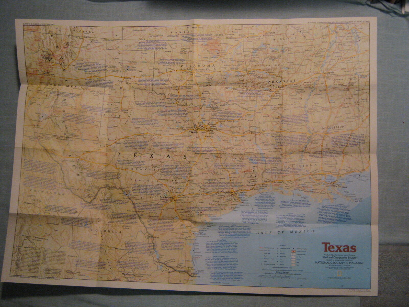 TEXAS MAP THE MAKING OF AMERICA + HISTORY National Geographic March 1986