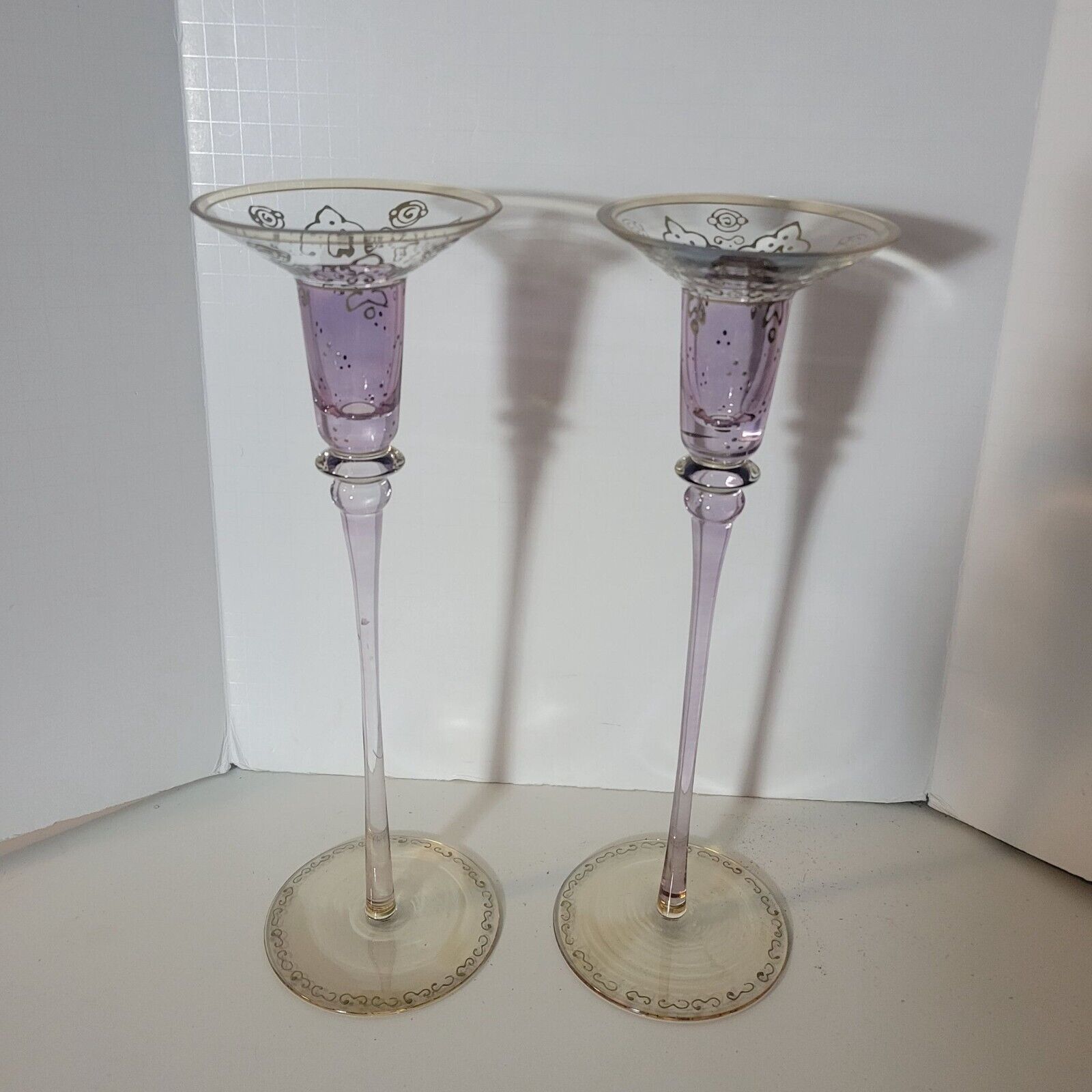 Vintage Pier 1 Exclusive Raja Hand Painted Taper Candle Holder Set NOS
