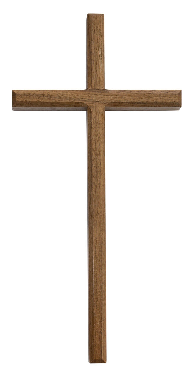 Beveled Edge Walnut Stained Wood Hanging Wall Cross for Home Decor,10 In