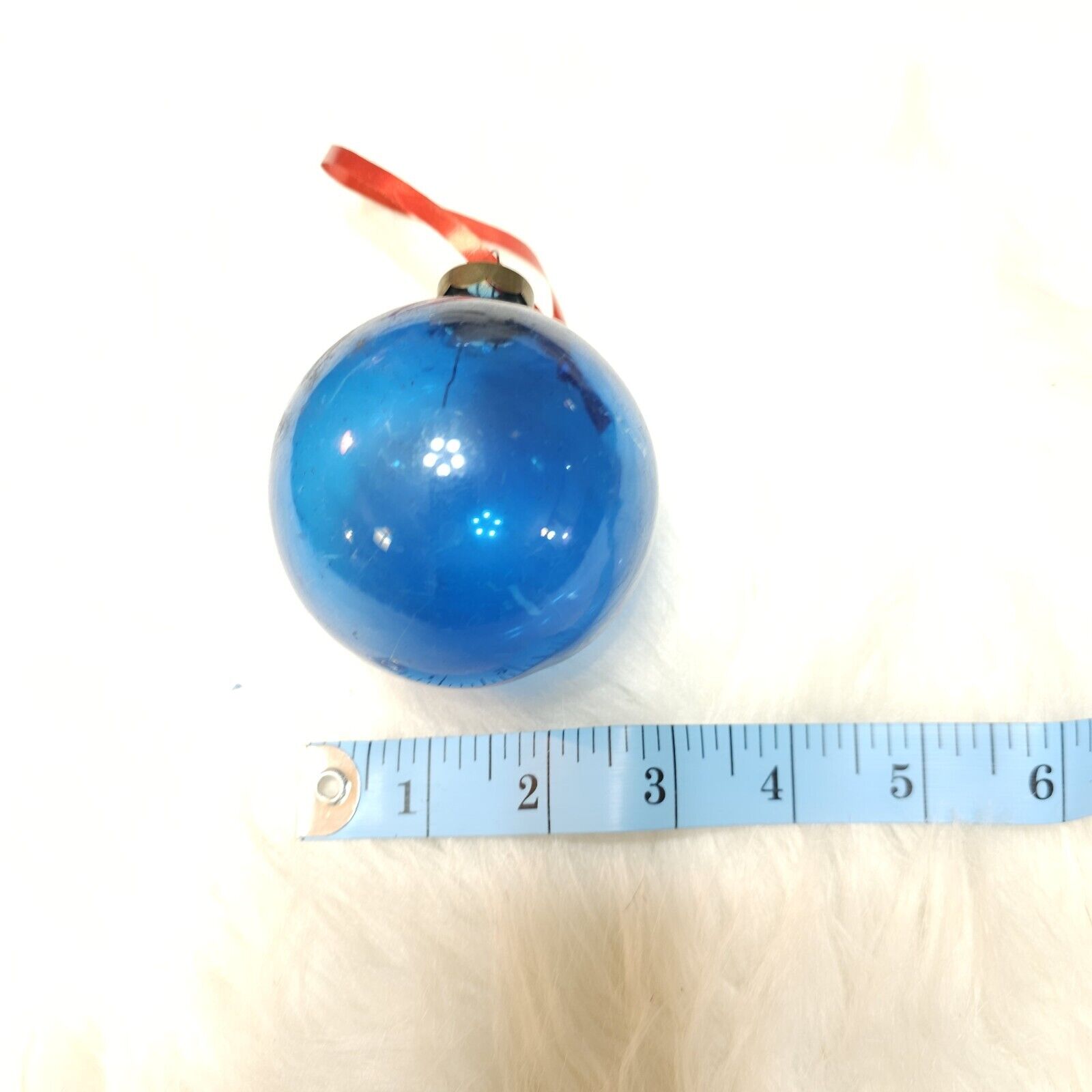 Vintage 40s Christmas Shiny Brite Unsilvered Blue Made In US OF A WWII  Ball 3\