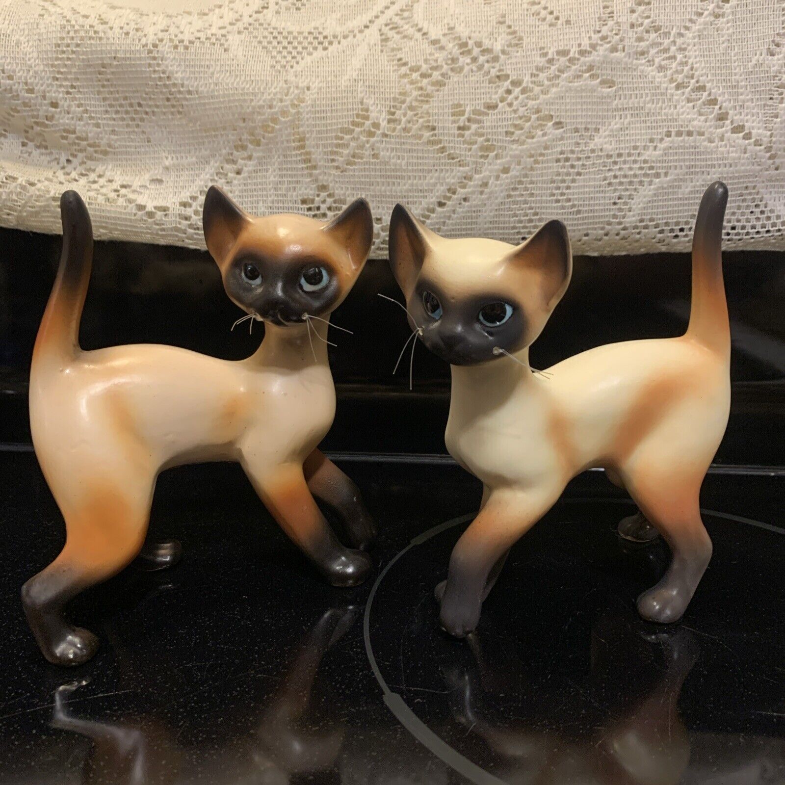 2 Rare Vtg Mint MATCHING Set Of Siamese Cat Ceramic Figurines Japan By Norcrest