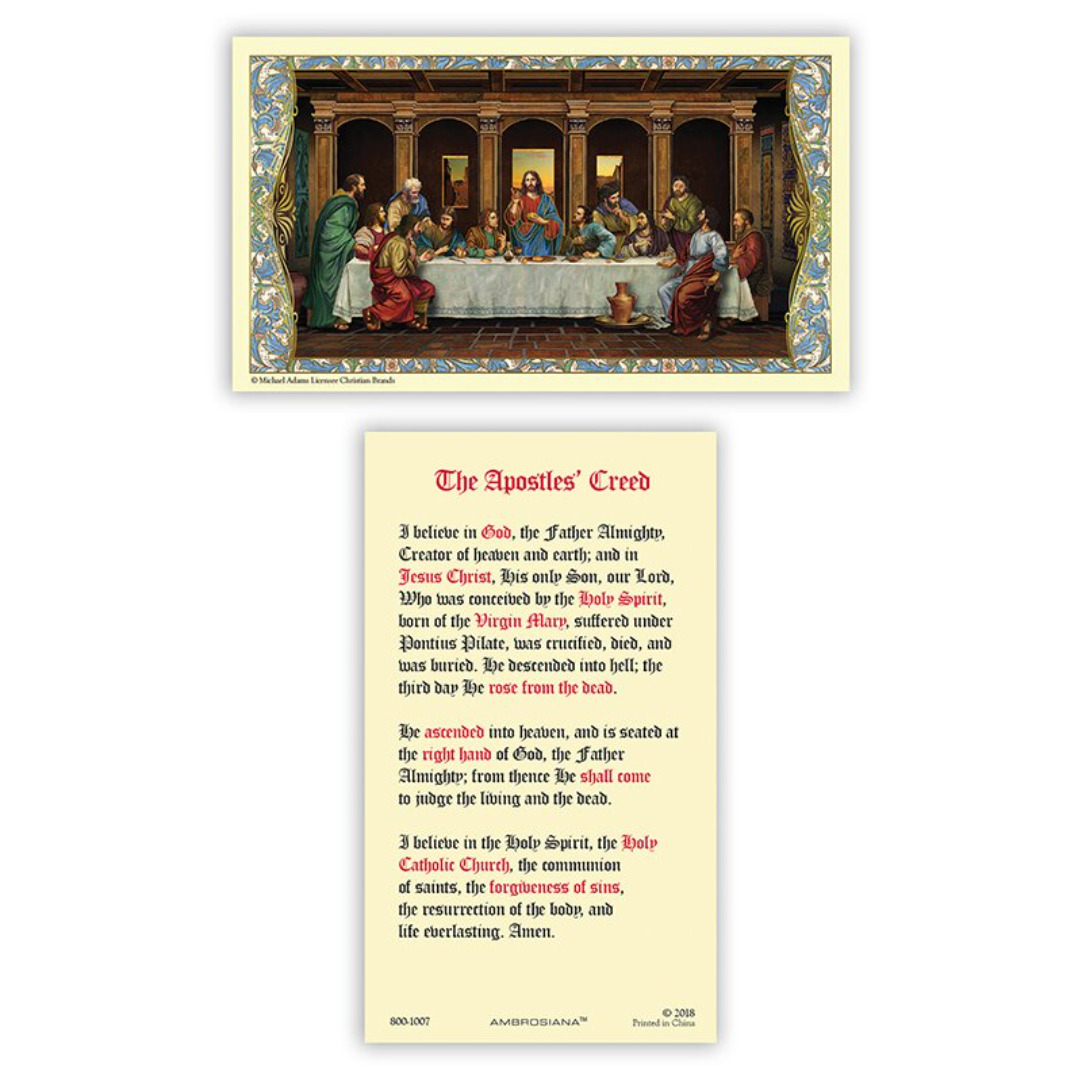 Laminated The Apostles' Creed Holy Prayer Card Catholic Last Supper Image Front
