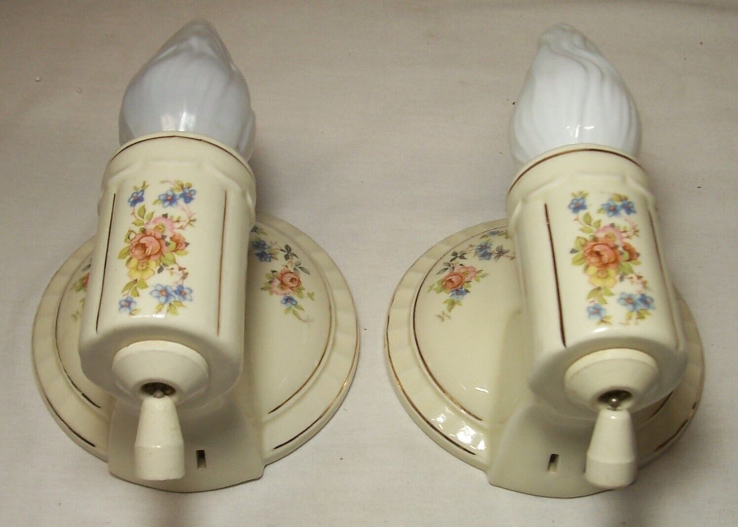 Antique Porcelain Sconce Light Pair Vtg Ceramic Fixture Bath Art Rewired USA #C2