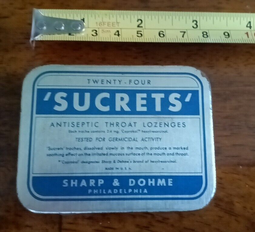Vintage Sucrets Throat Lozenges Metal Tin Box Sharp & Dohme 