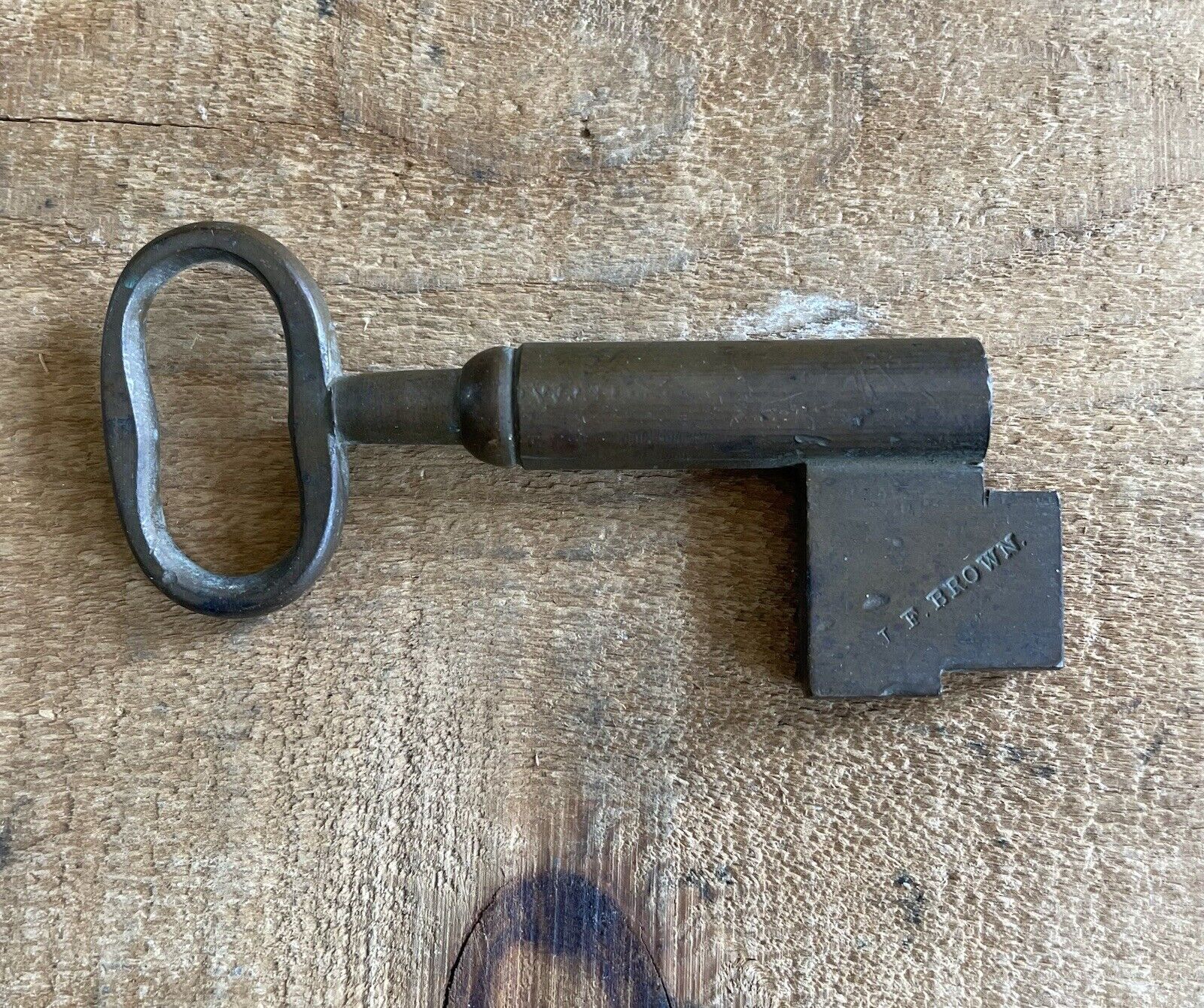 Early Antique Brass J F Brown Primitive Key
