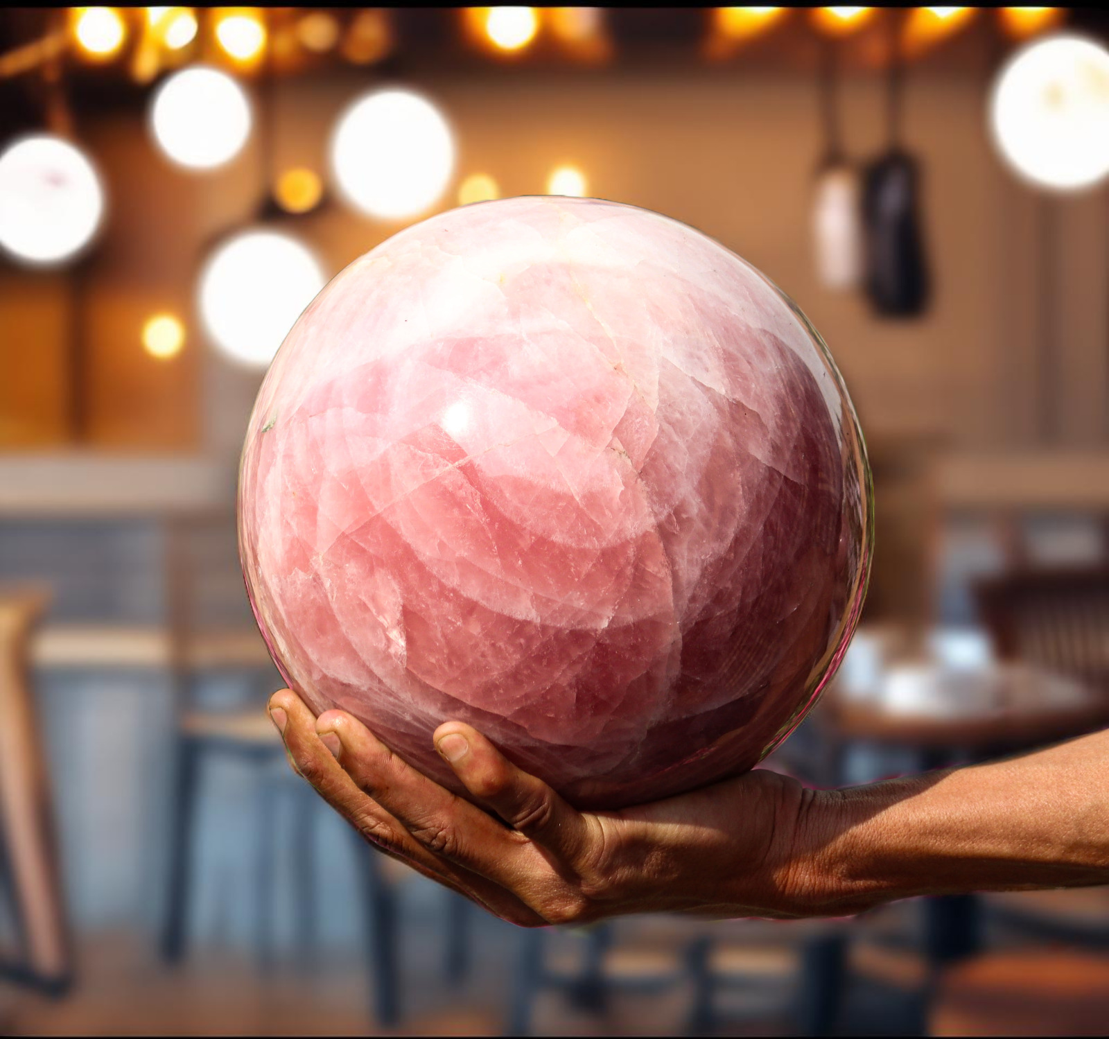 8” Pink Rose Quartz Crystal Healing Sphere Aura Chakra Spirit Energy Power Stone