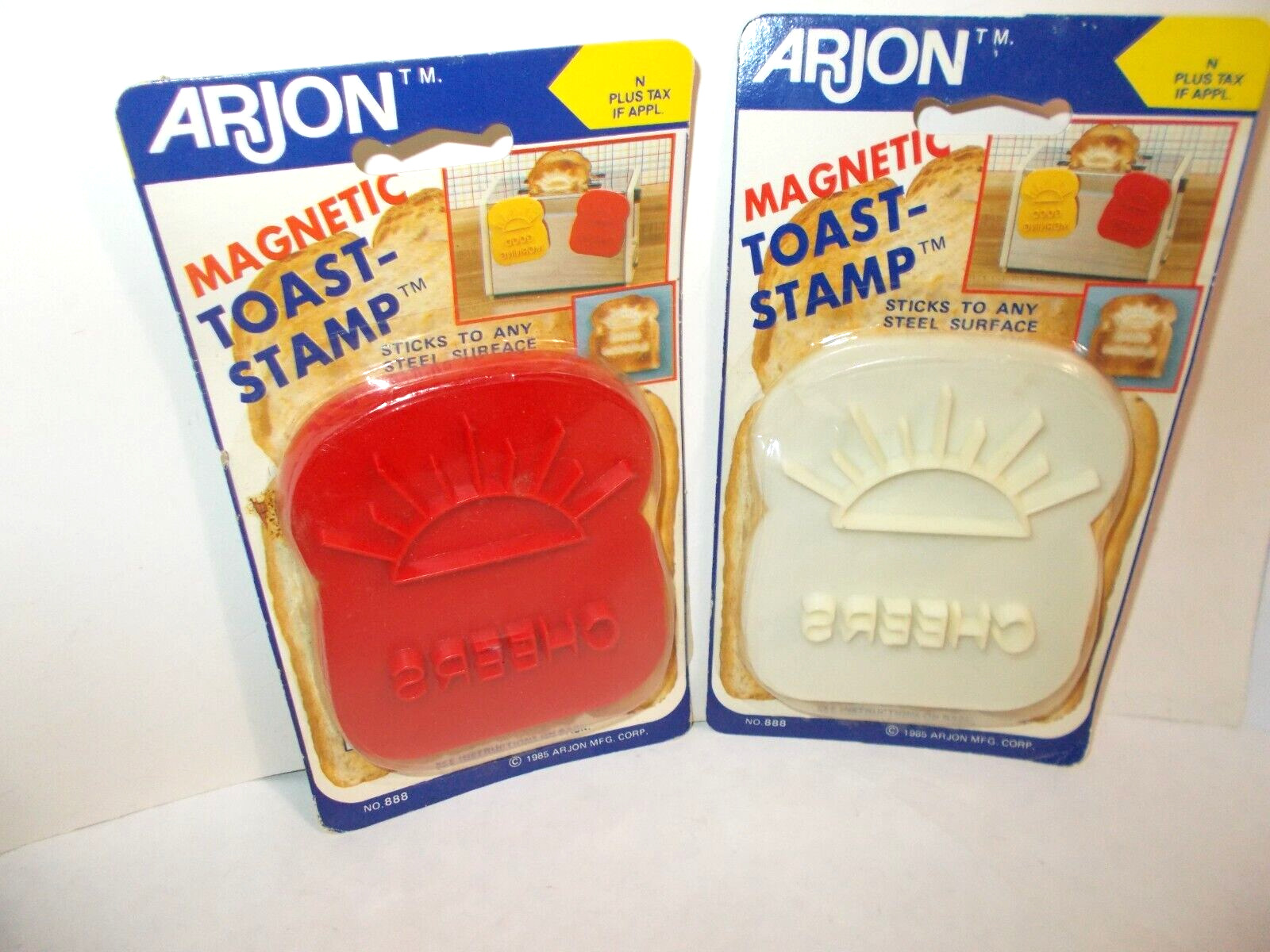 2 VINTAGE *ARJON* MAGNETIC TOAST-STAMP ~CHEERS~  STICKS TO ANY STEEL SURFACE NOS