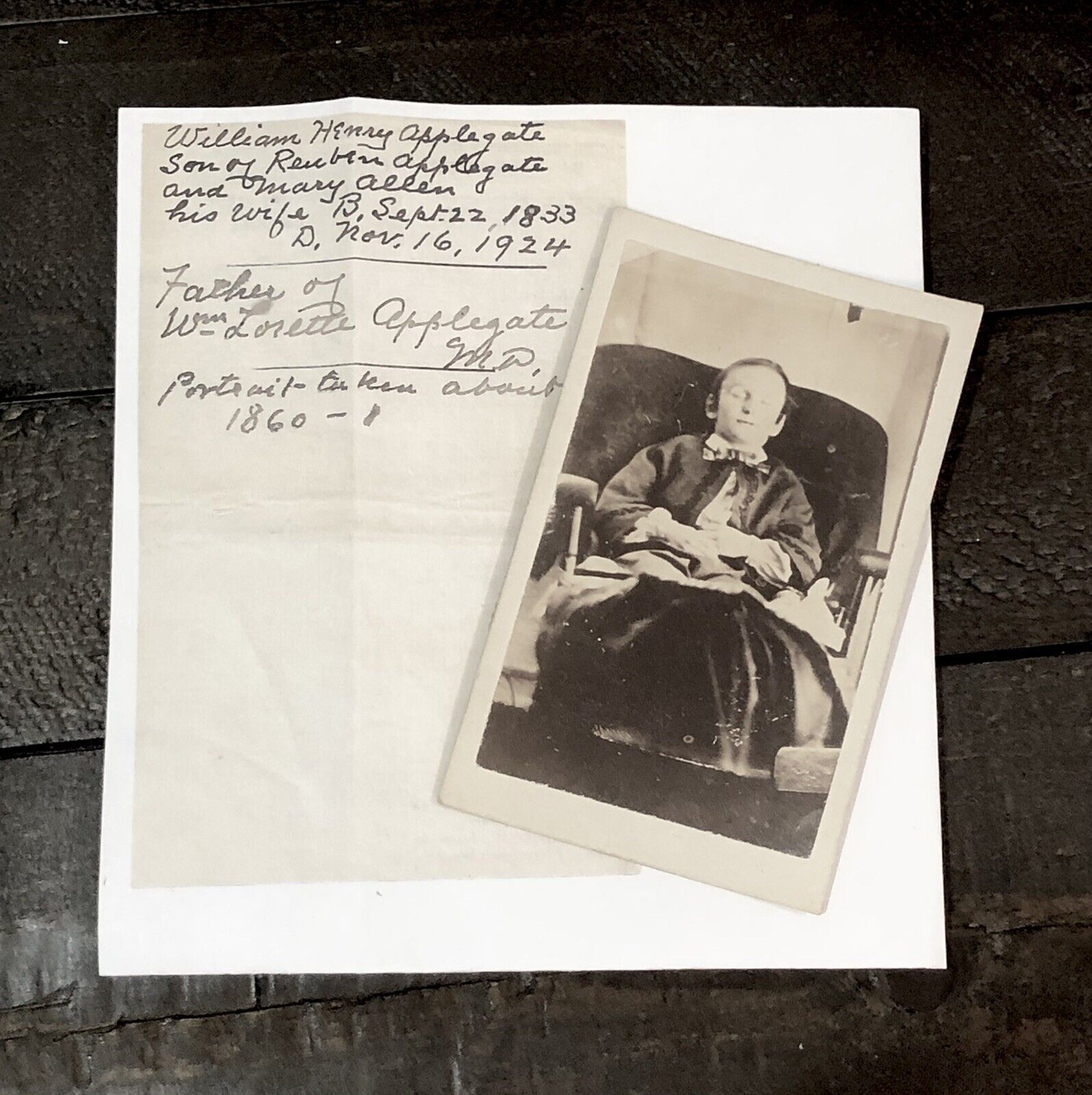 1860s Post Mortem Photo with Genealogy Info, Civil War Tax Stamp CDV