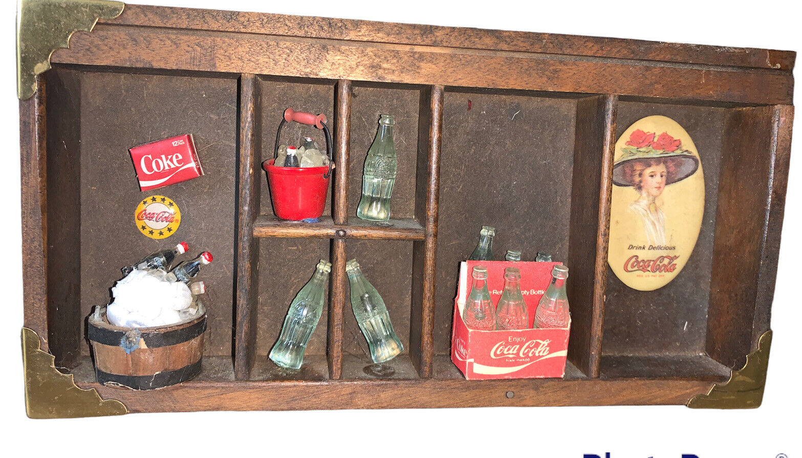 Vtg Coca Cola Coke Mini Glass Bottles in Red Box And Accessories In Wooden Case