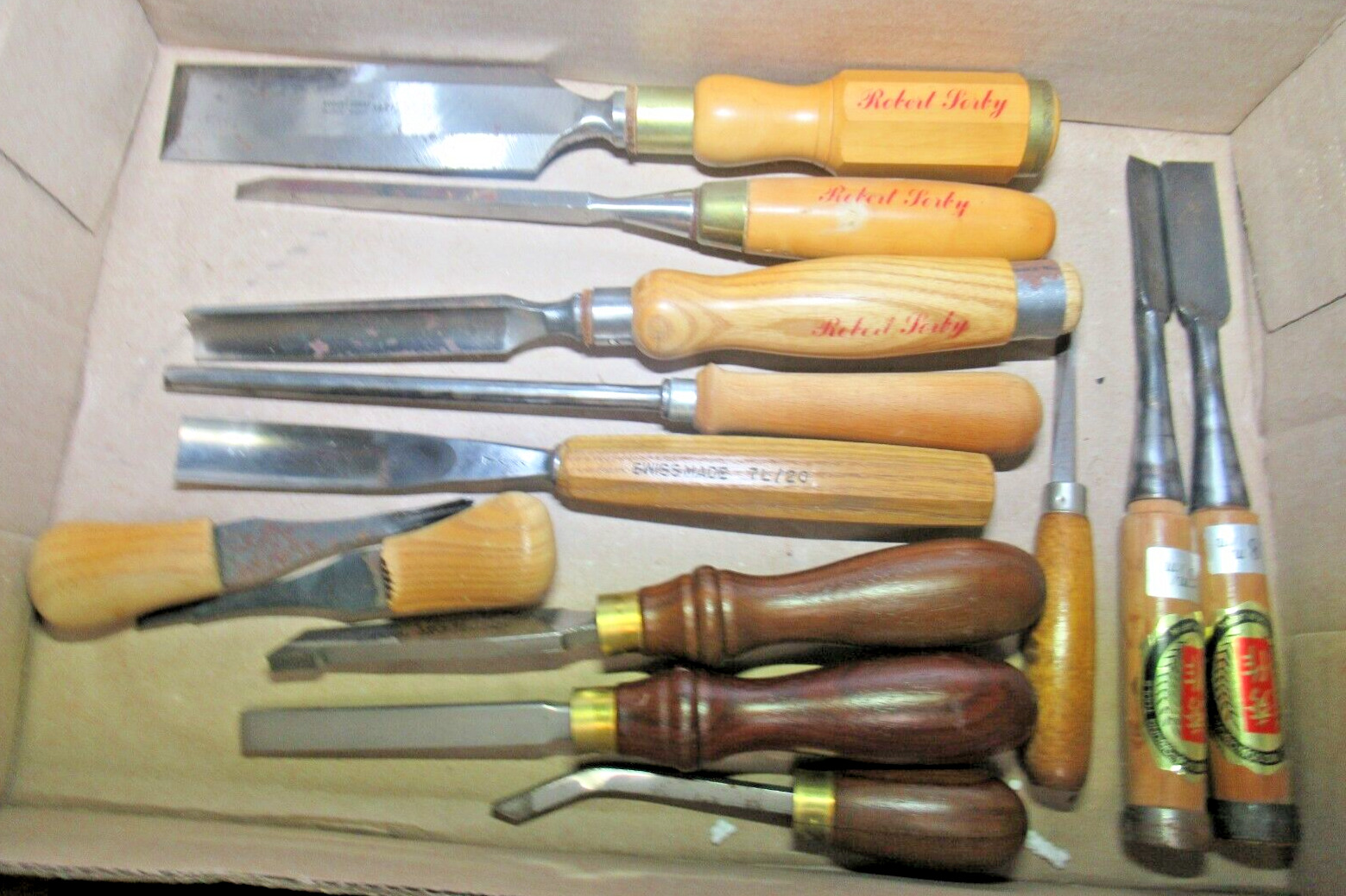 Lot Of 13 Vintage Woodworking Chisels Tools ROBERT SORBY,JAPANESE, CROWN,SWISS