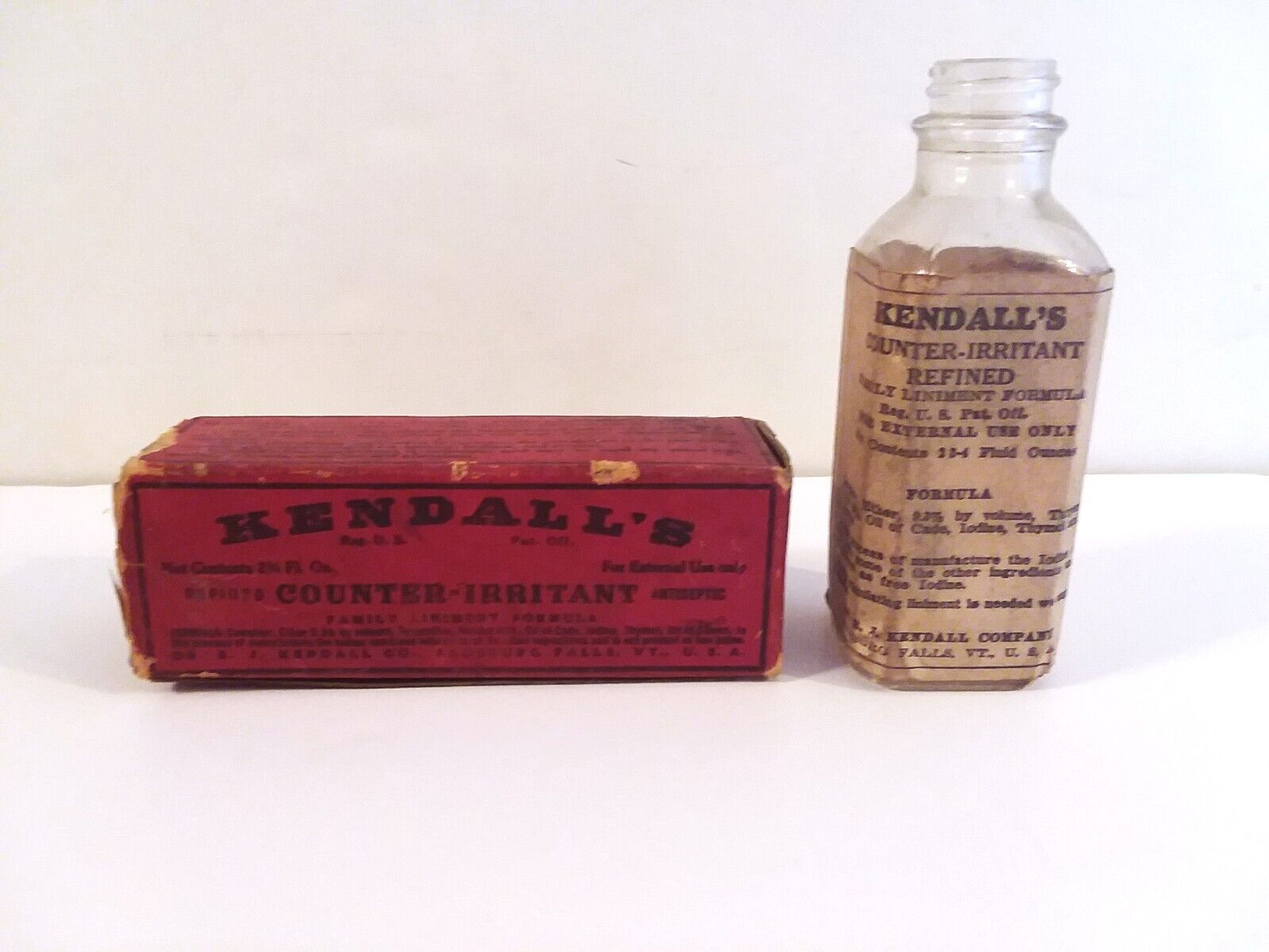 Antique Label & Box DR. B.J. KENDALL'S ENOSBURGH FALLS, VT. Linimint Bottle