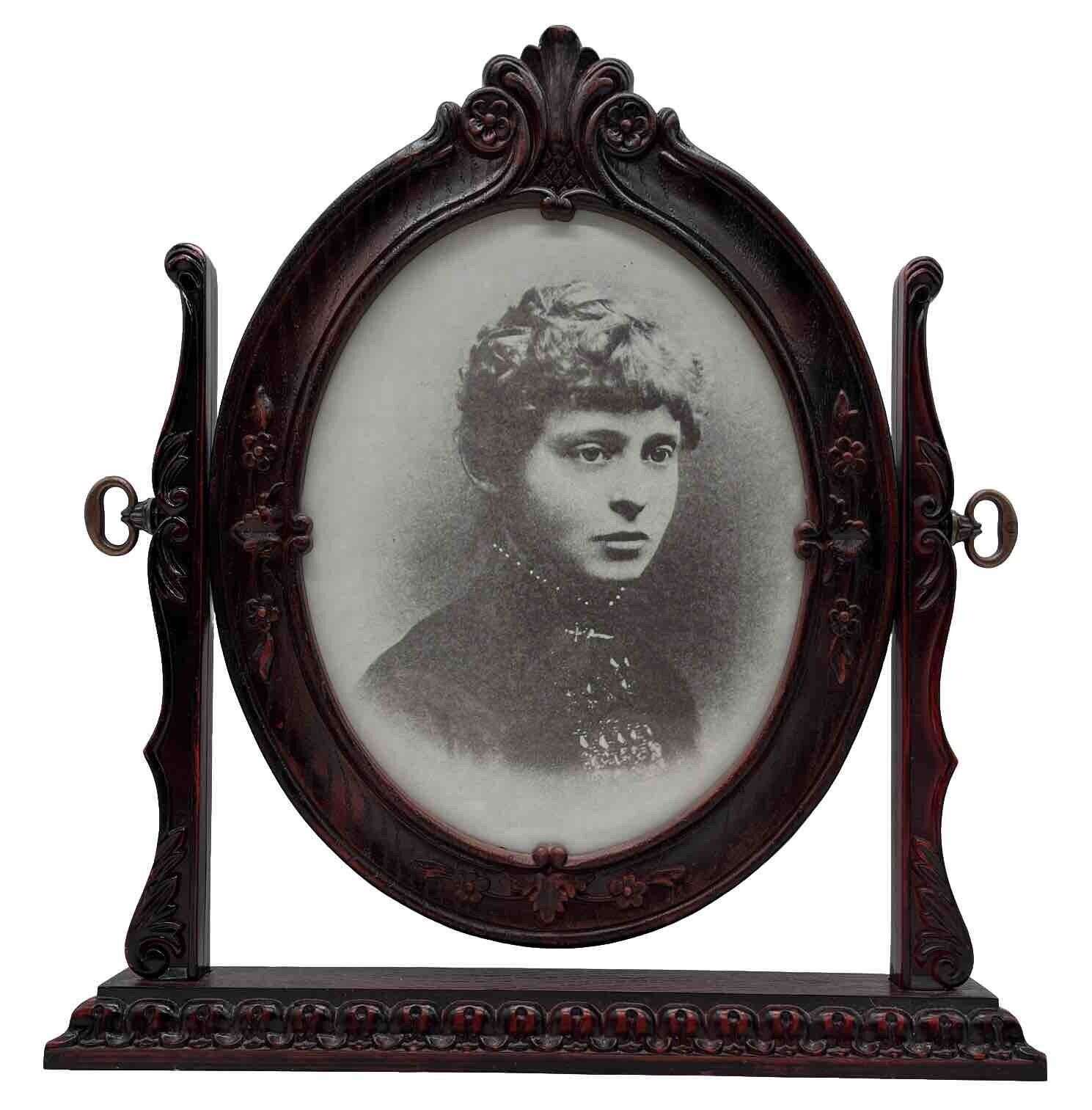 Vintage Photo Frame Wood Ornate Victorian Design Swivel Mahogany Stand