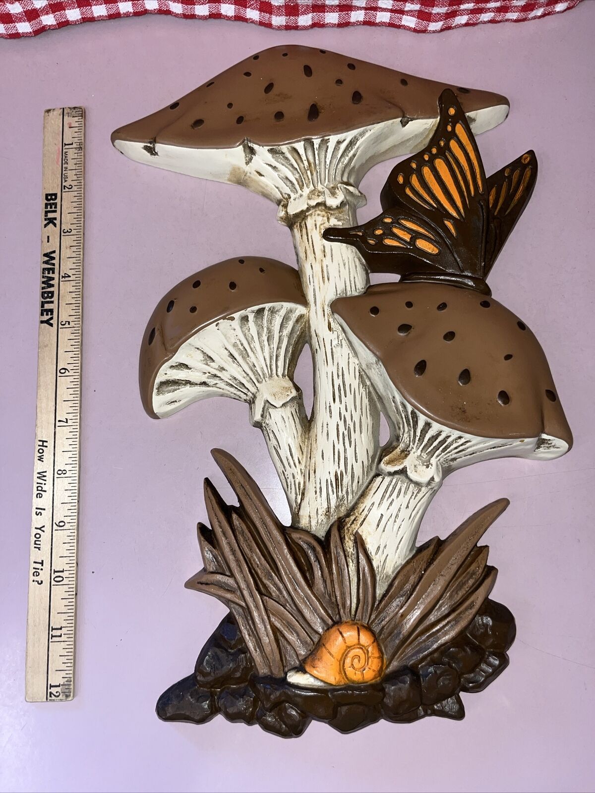 Vintage Hoda 1980 Mushroom 6590 Butterfly Wall Hanging Plaque Retro Decor VGU