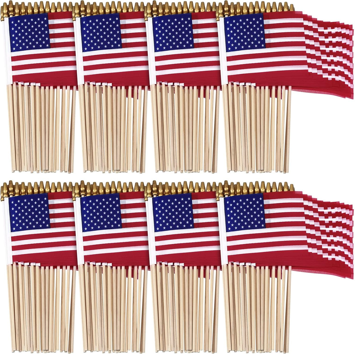 100 Packs Small American Flags on Sticks 4 X 6 Inches Small Handheld US Flags on