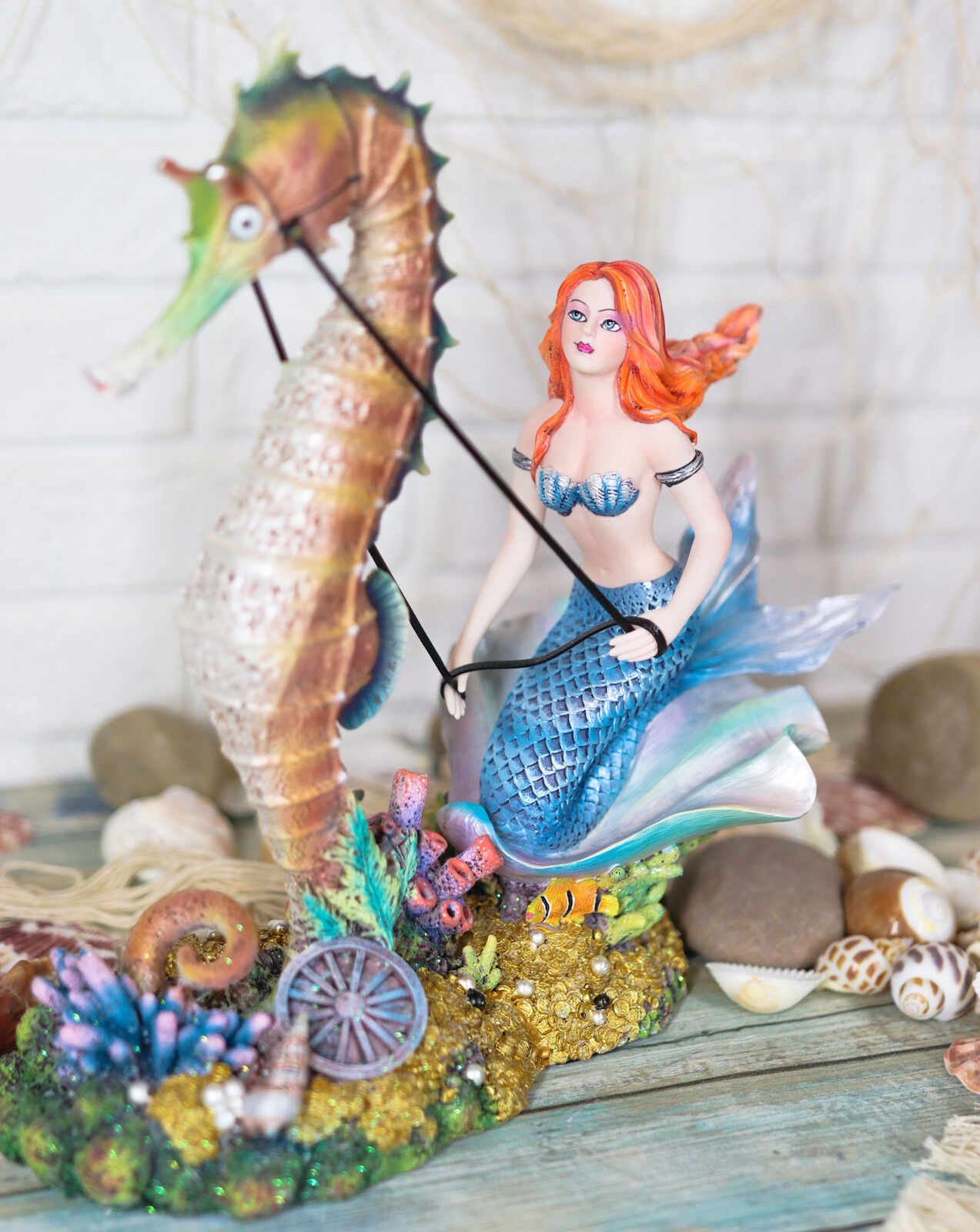 Ebros Nouveau Nautical Ocean Mermaid On Clam Riding Seahorse Chariot Statue 10