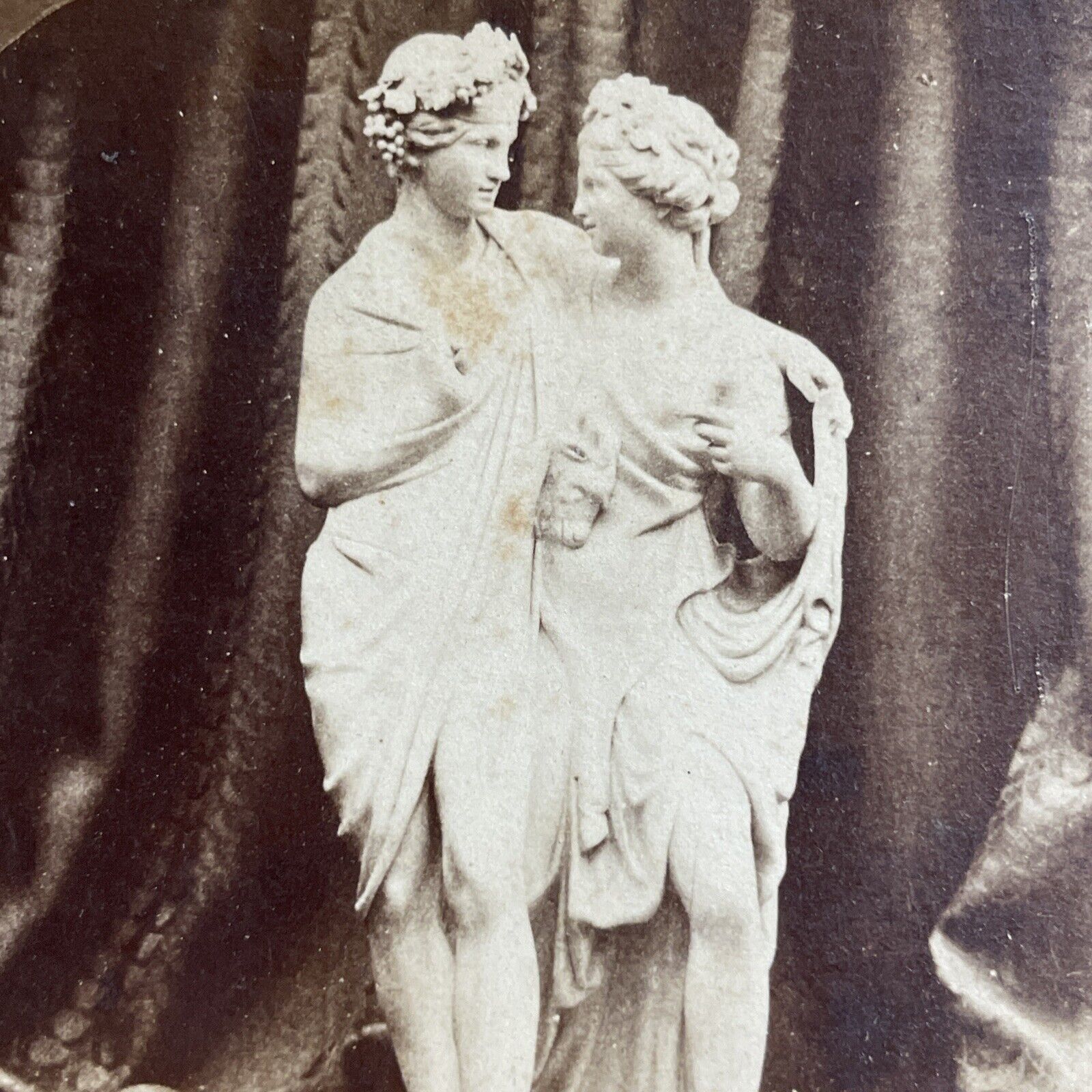 Antique 1870s Bacchus And Ariadne Marble Sculpture Stereoview Photo Card P4644