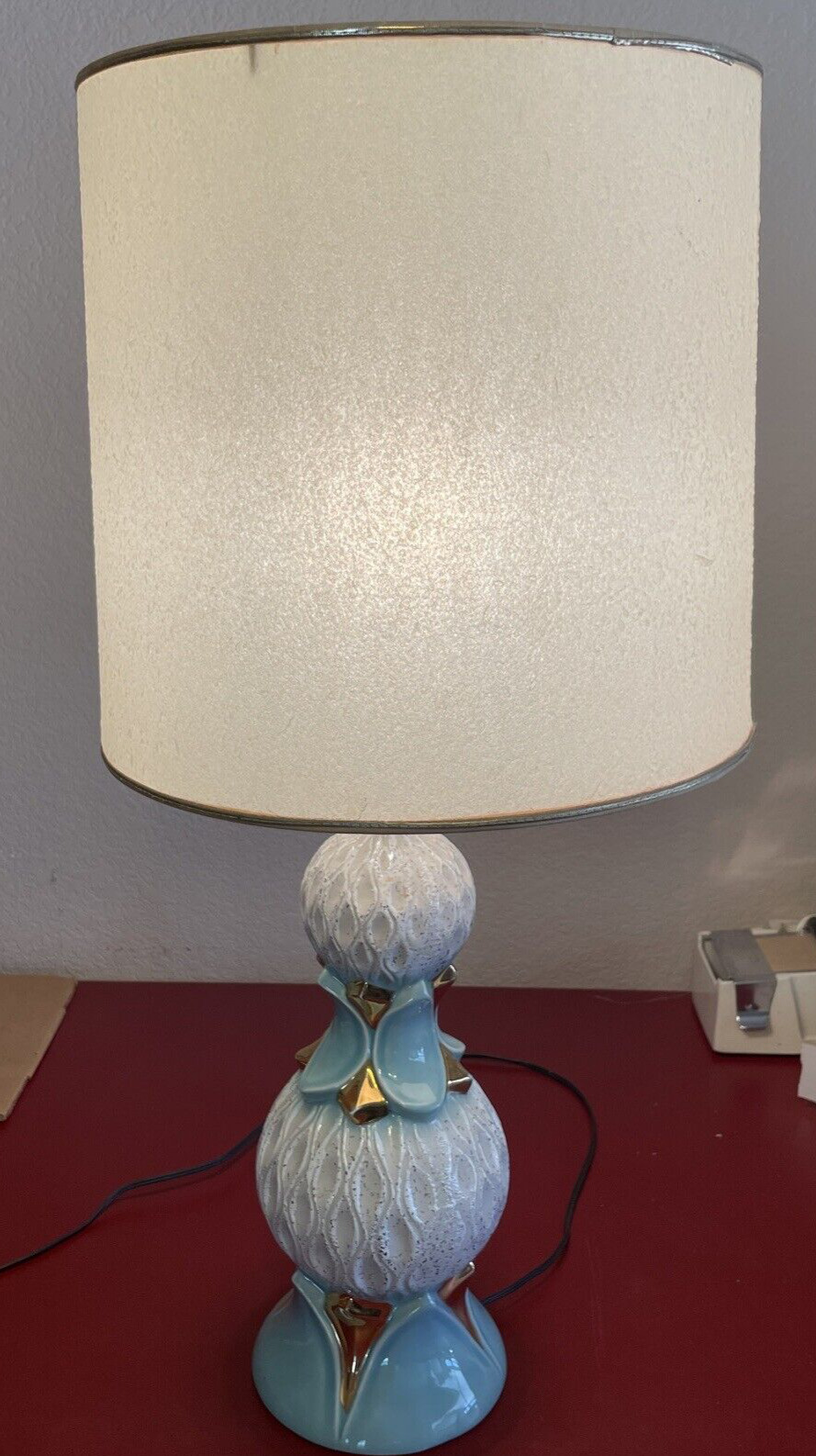 Mid Century Modern Blue Gold Speckled Ceramic Pineapple Table Lamp
