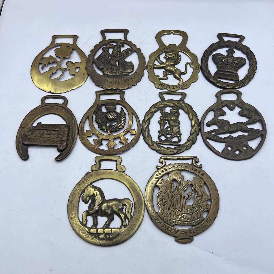 (b) Vintage Brass Horse Harness Bridle Saddle Medallions $19 Each