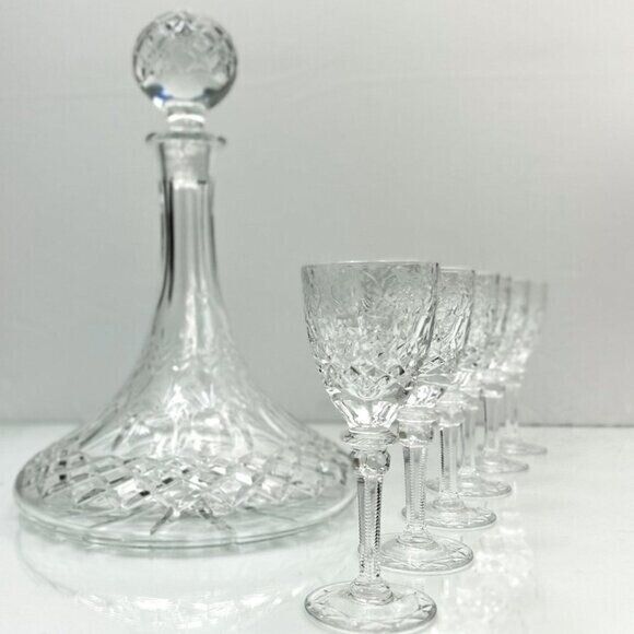 Ships Decanter | Vintage Rogaska Crystal Liqueur Set | Decanter and Six Glasses