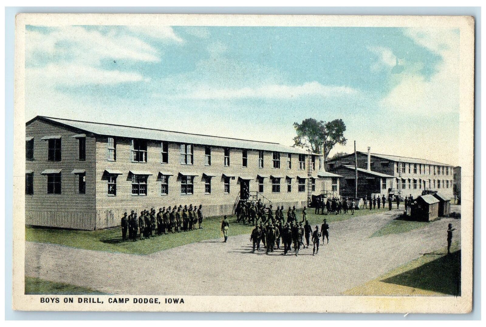 c1920\'s Boys On Drill WWI Scene Camp Dodge Iowa IA Unposted Vintage Postcard
