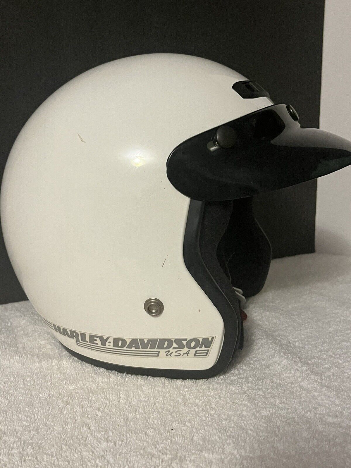 Vintage Harley Davidson Helmet With Visor Open Face Lettered Sz M Original BOX