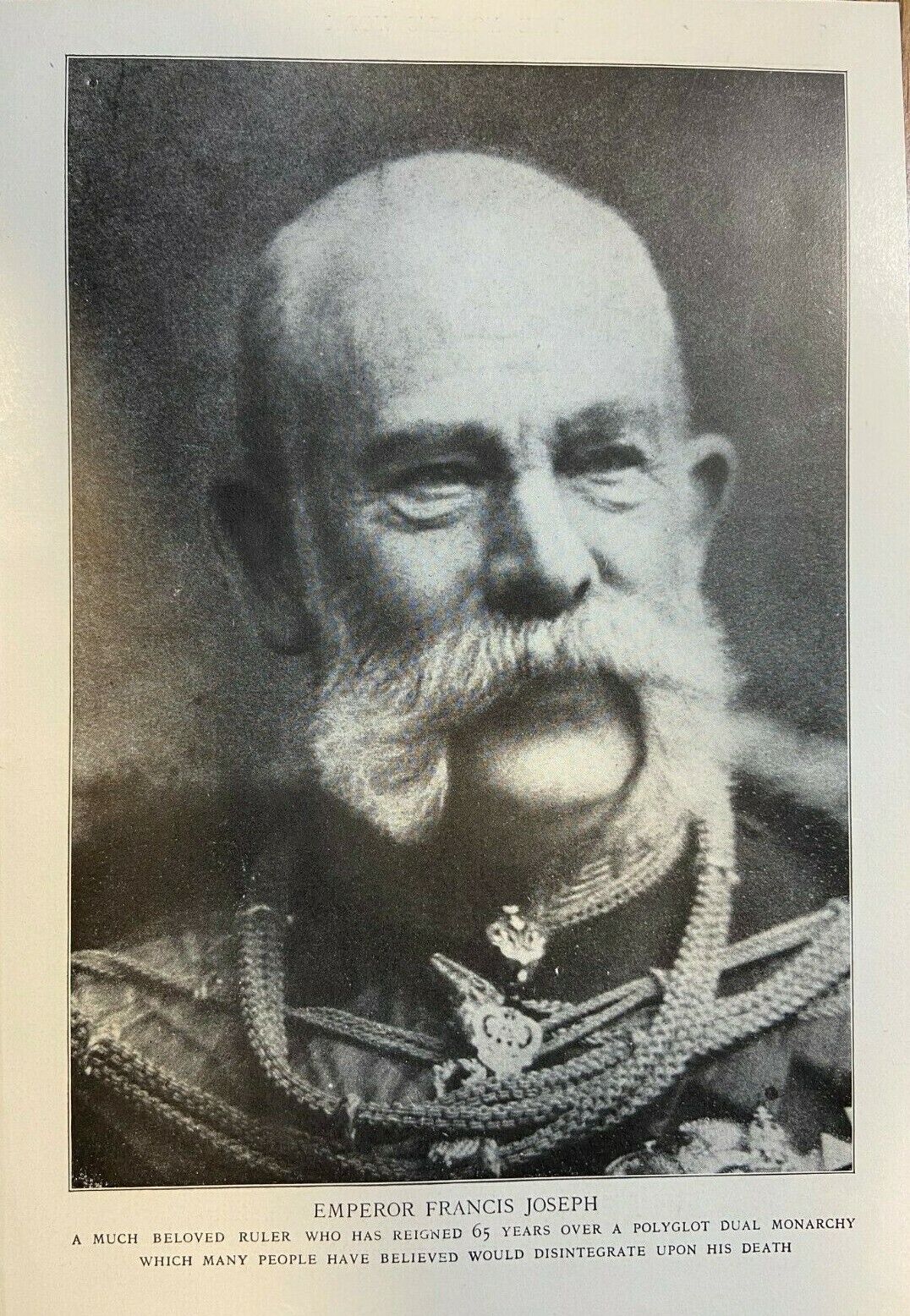 1915 Vintage Magazine Illustration Austrian Emperor Francis Joseph