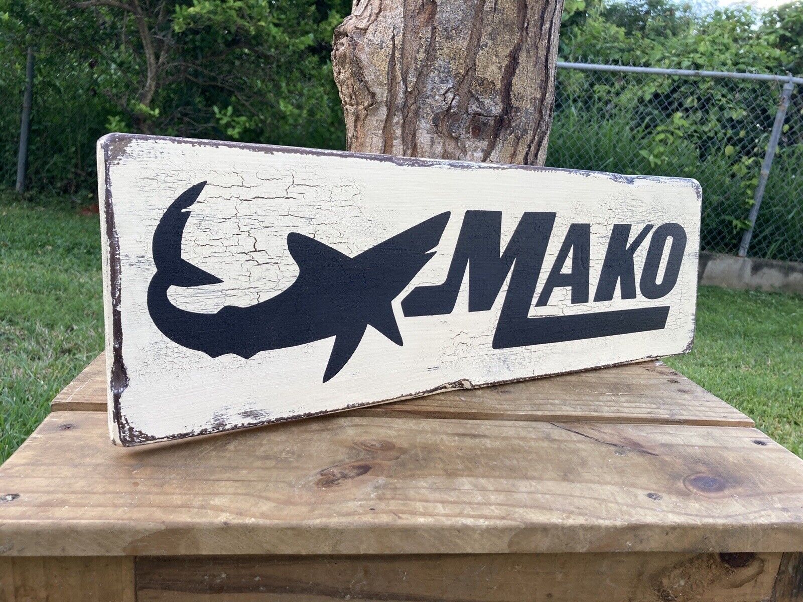Mako Boats Wood Sign Nautical Distressed Vintage Antique Look