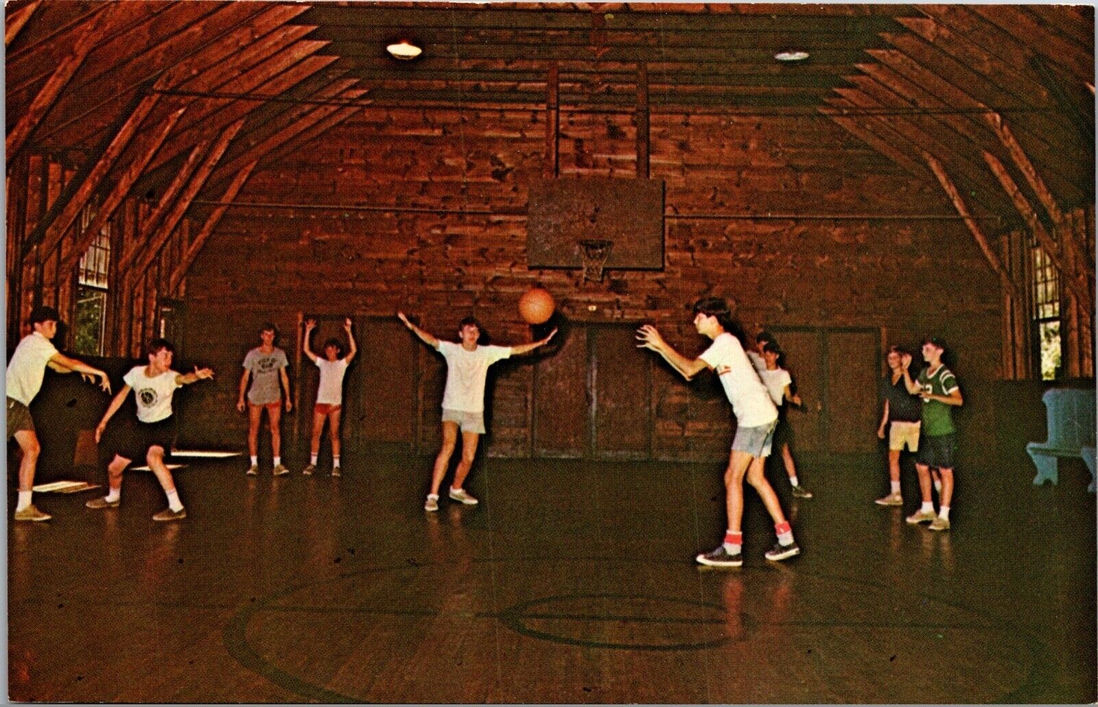 Cashman Hall Camp Notre Dame Lake Spotford  N.H. Postcard Boys Basketball Gym