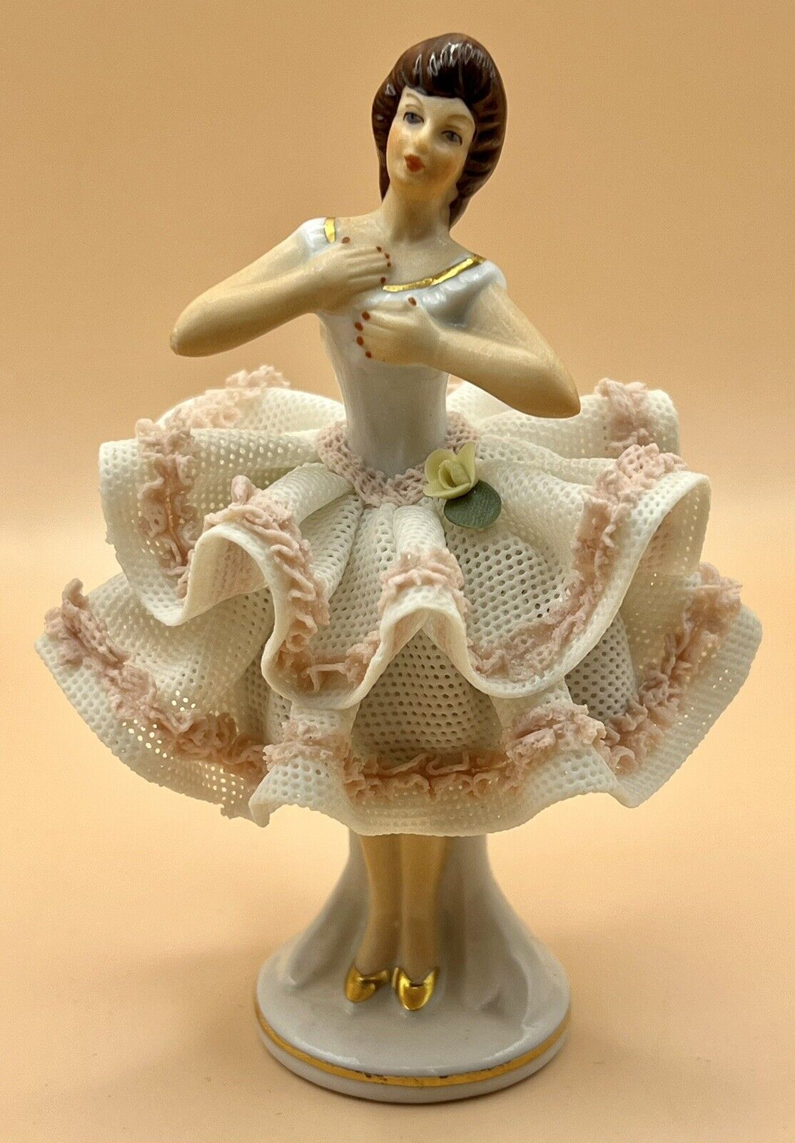 German Volkstedt Dresden Lace Porcelain Ballerina Dancing Lady Girl figurine
