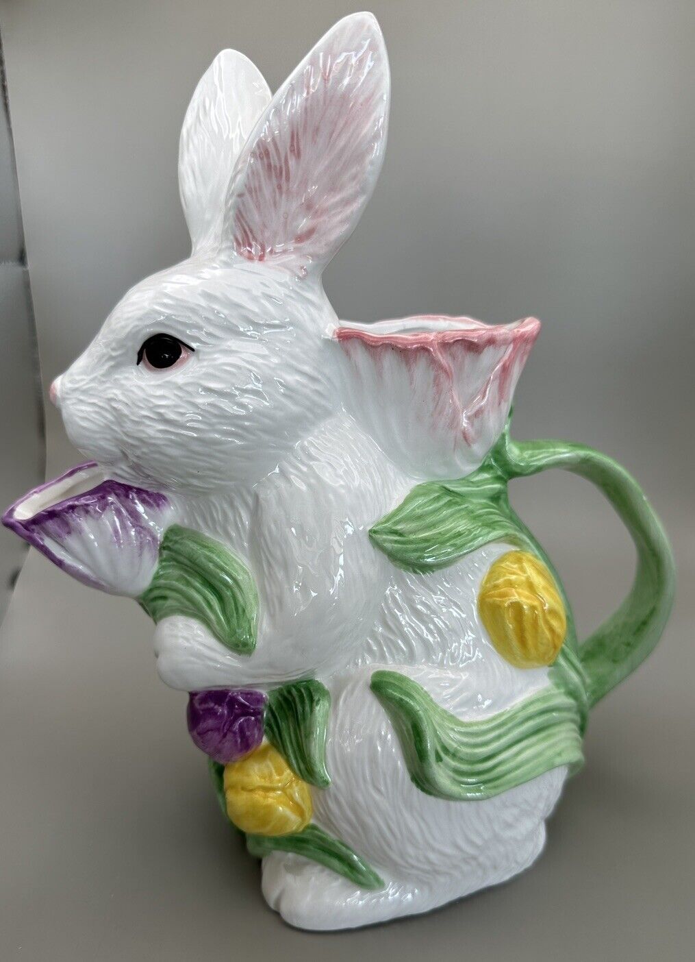 Vintage Porcelain Spring Easter Bunny Pitcher 10 inches
