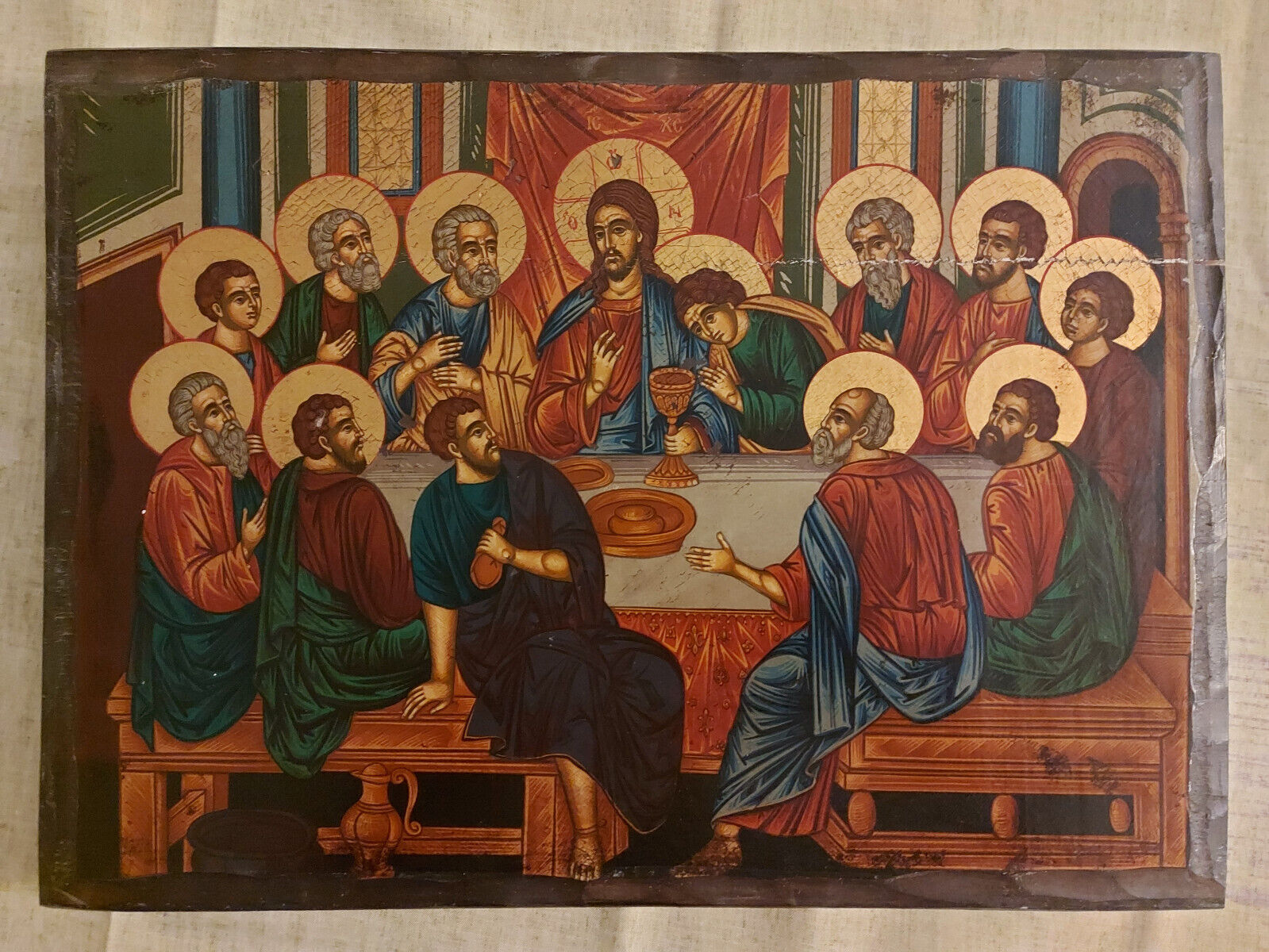 The Last Supper Greek Orthodox Byzantine Icon Hand painted VERY BIG ICON