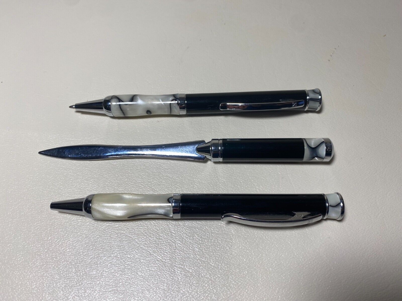 Terzetti Vector ? Black White Marble Ballpoint Pen Envelope Opener Set No Box