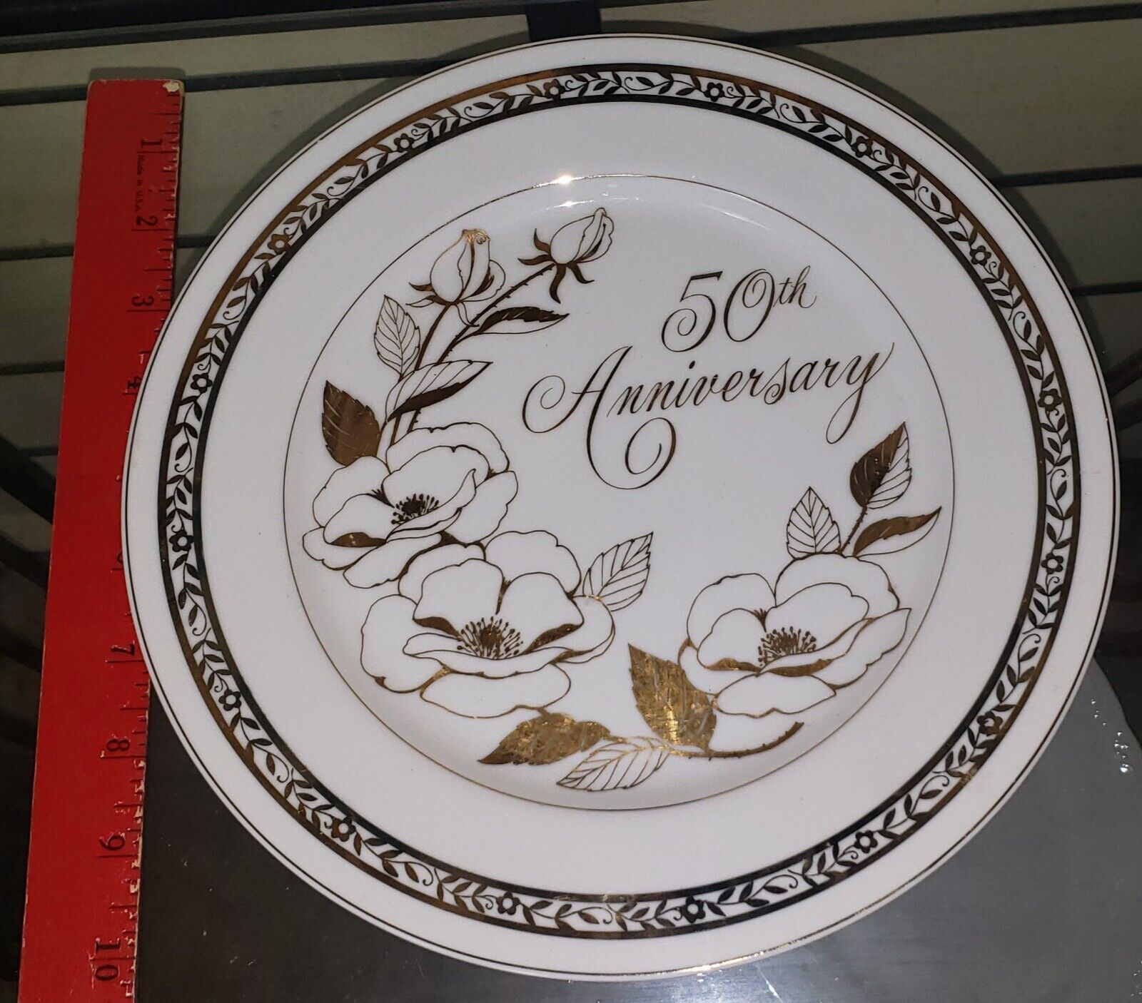 Vintage Gold & White 50th Anniversary Plate Georgian Fine China Jorge-GOOD Japan