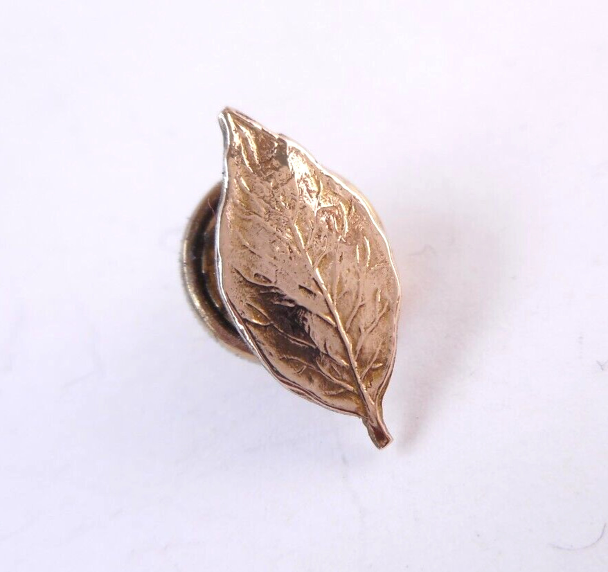 Antique or Early Vtg 10k Solid Yellow Gold Tobacco Leaf Lapel Pin