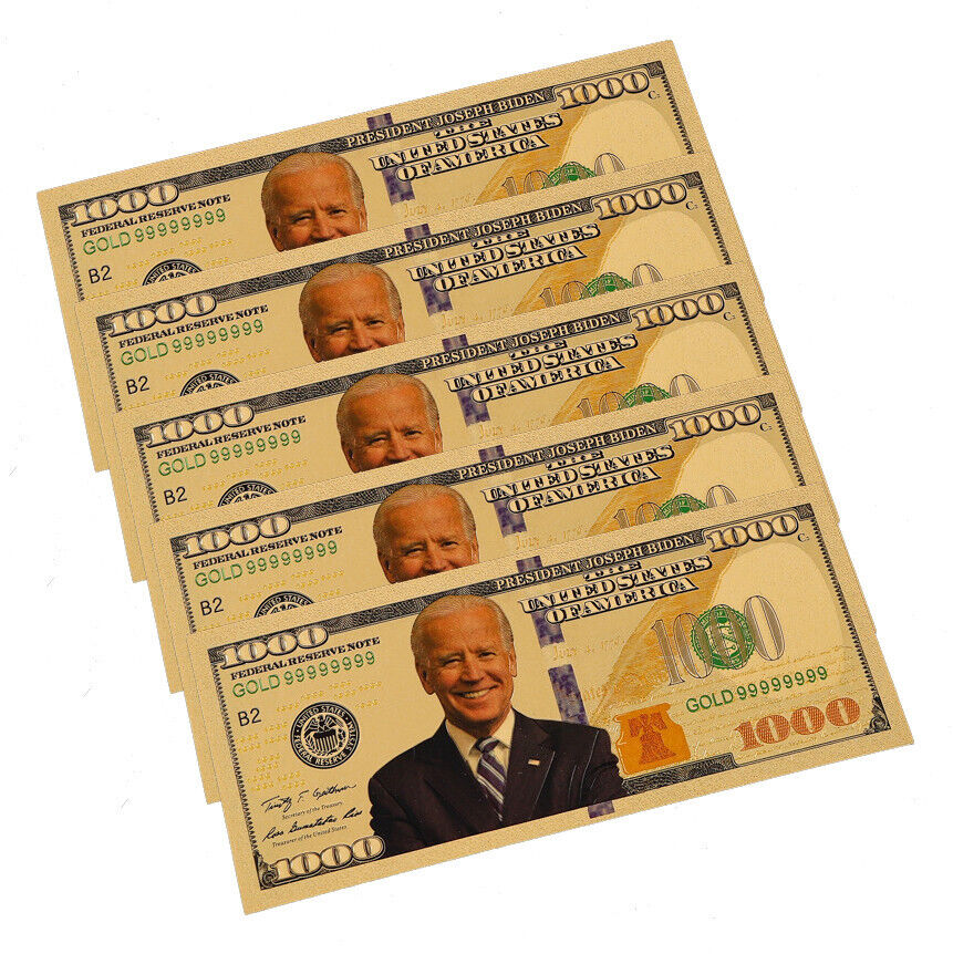 10 Pack 2024 President Joe Biden $1000 Gold Dollar Bills Funny Money Maga