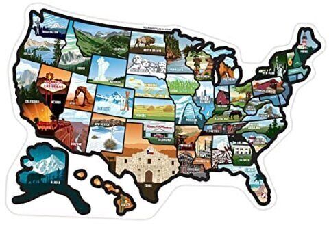 RV State Sticker Travel Map of The United States, Travel Trailer Trip Camper 