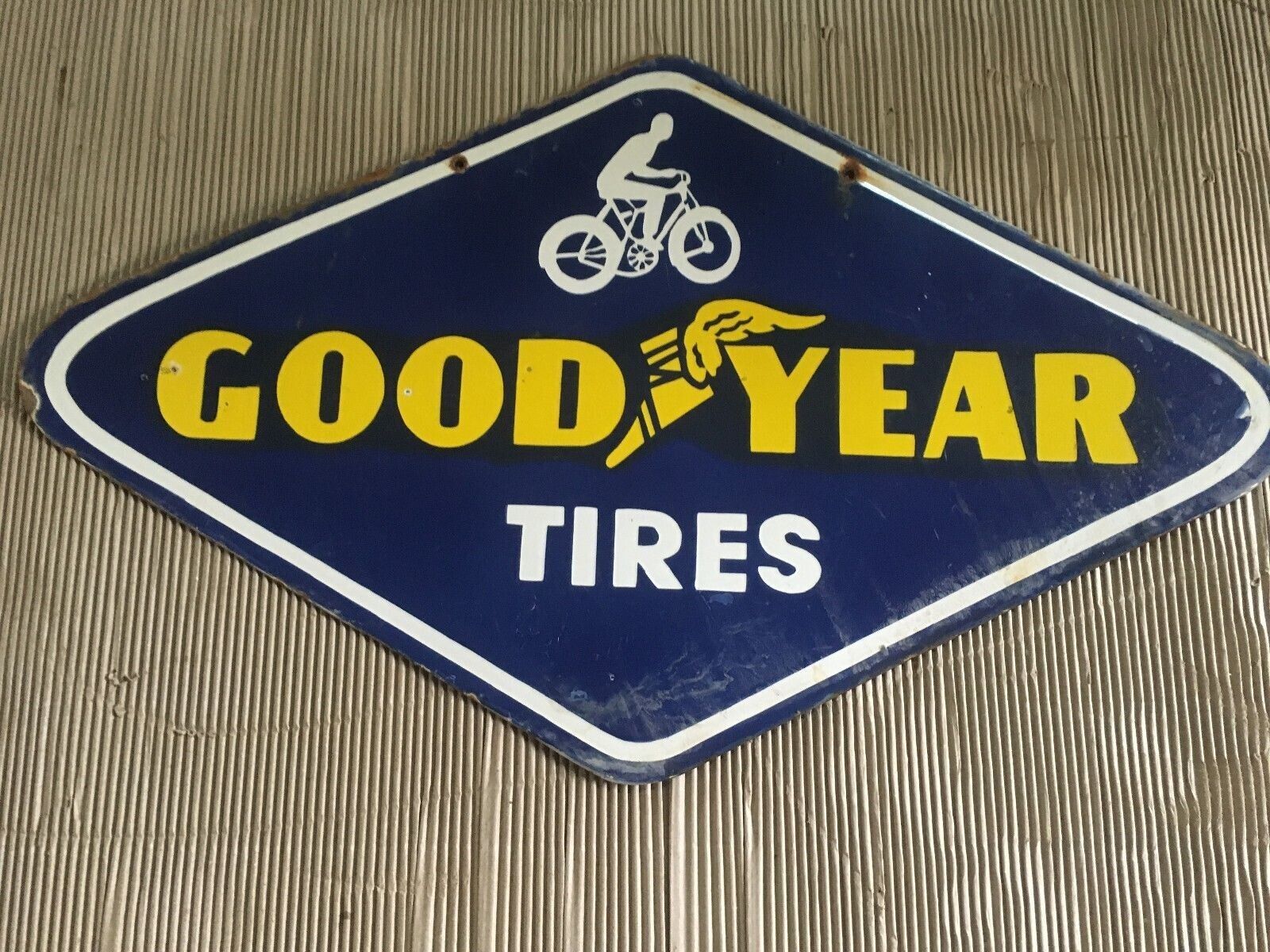 PORCELAIN GOOD YEAR ENAMEL SIGN 36X18 INCHES DOUBLE SIDED