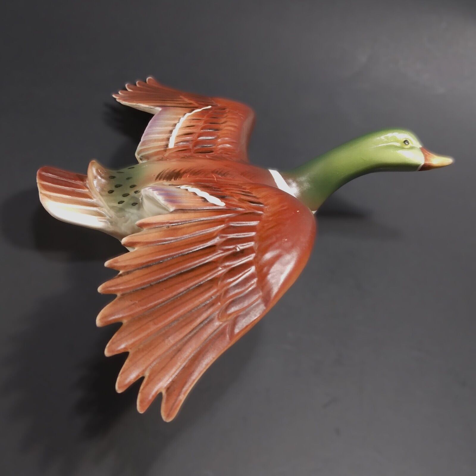 Flying Mallard Duck Wall Plaque Figurine Art Vintage GC Japan Fine Ceramic B3335