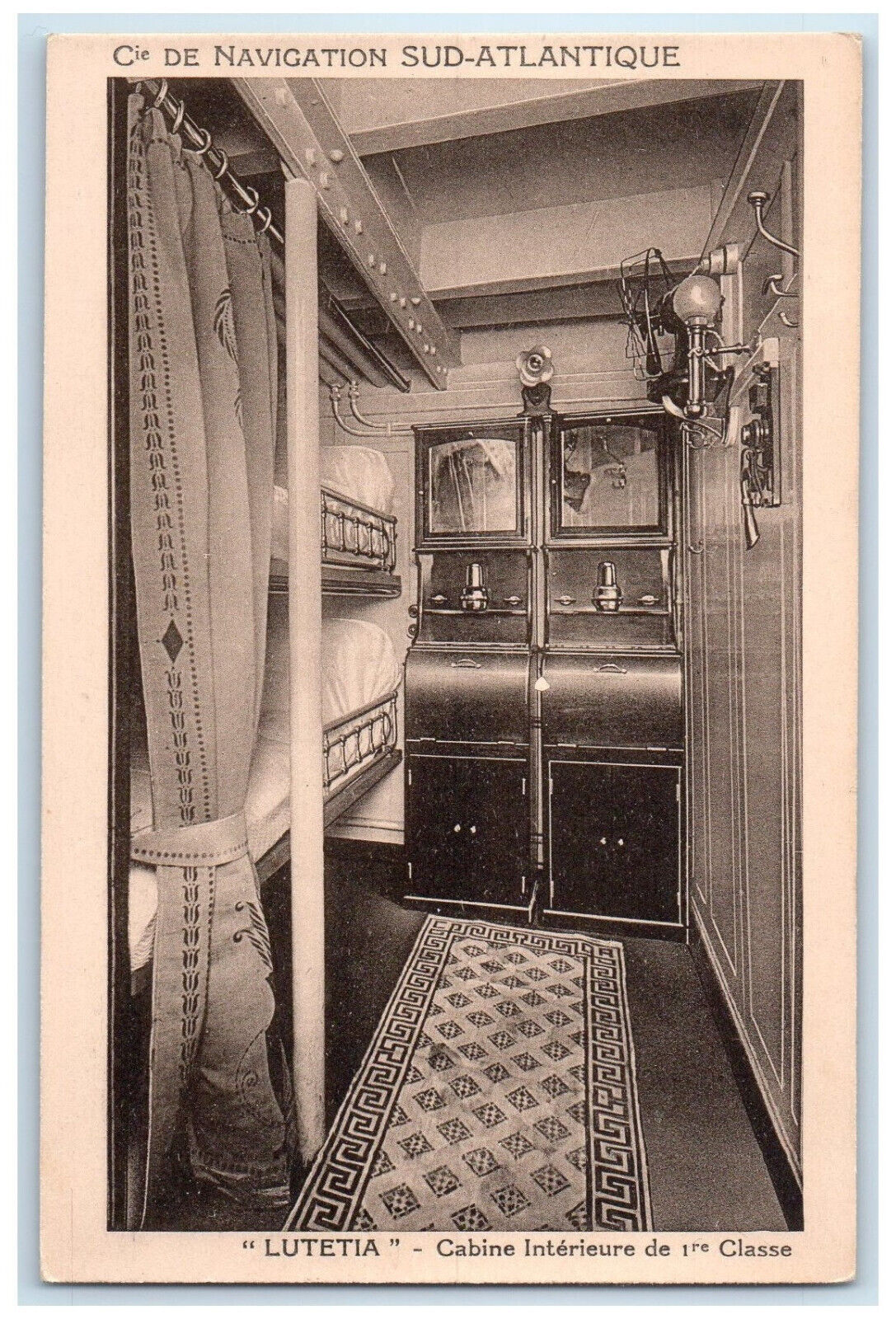 c1930's Steamer Sud-Atlantique Lutetia 1st Class Interior Cabin France Postcard