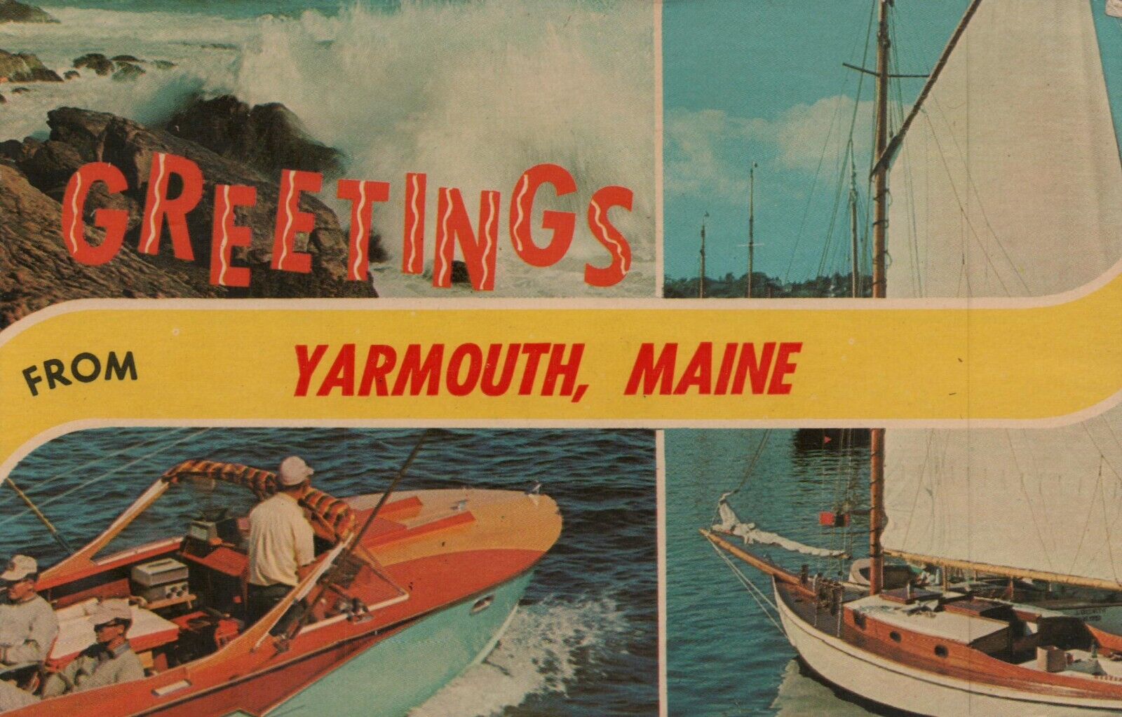  Vtg Postcard Greetings From Yarmouth Maine 1960\'s