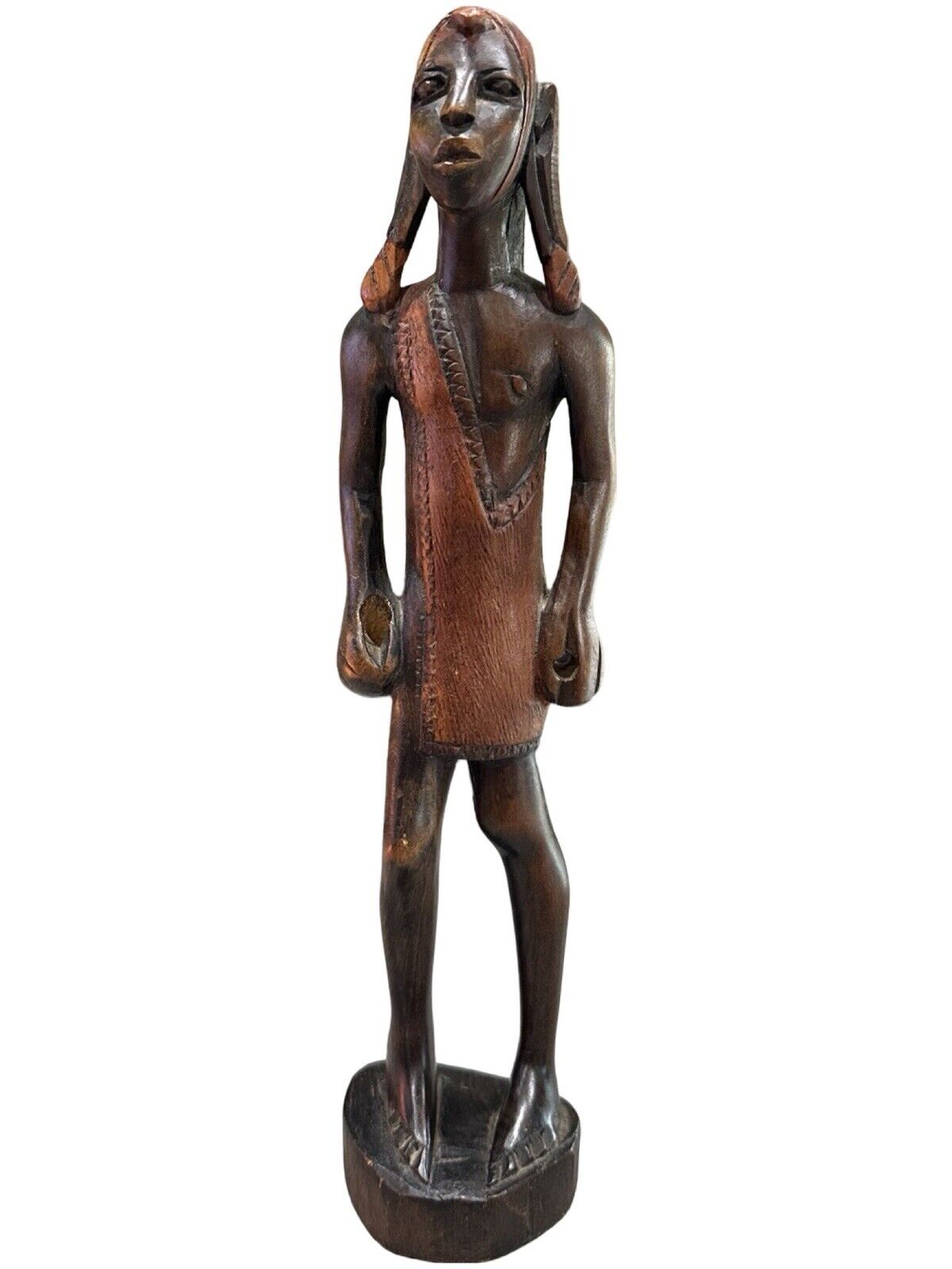 Vintage Hand Carved Wooden African Ebony Statue Tribal Man Sculpture Figurine
