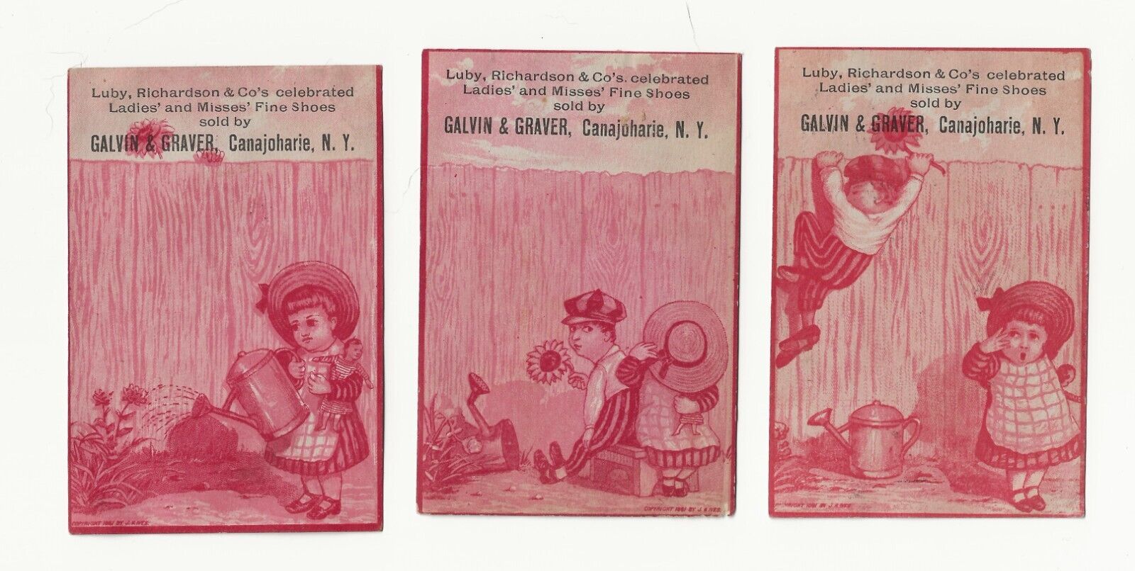 SET OF 3 VICTORIAN TRADE CARDS * GALVIN & GRAVER* CANAJOHARIE NY * LADIE\'S SHOES