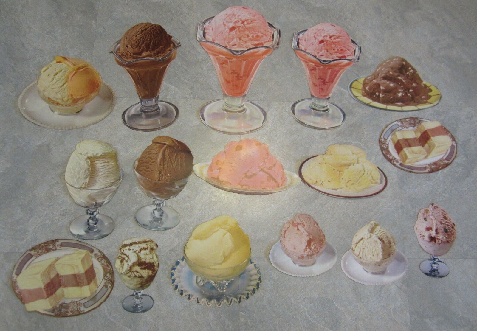 Lot of 15 Old 1950\'s Vintage ICE CREAM DISH - Soda Fountain DINER Paper Diecuts 