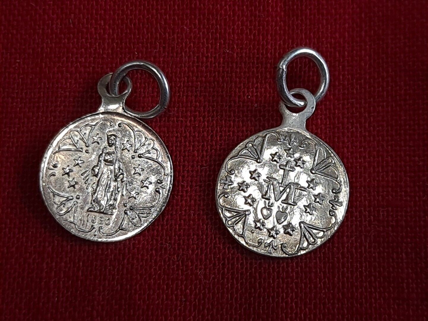 Antique Silver Tiny Miraculous Medal Of Mary 1920's