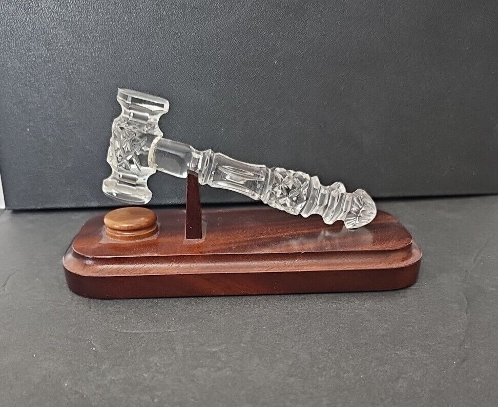 Waterford  Crystal Gavel Judge Lawyer Hammer 5 1/2” Figurine & Stand